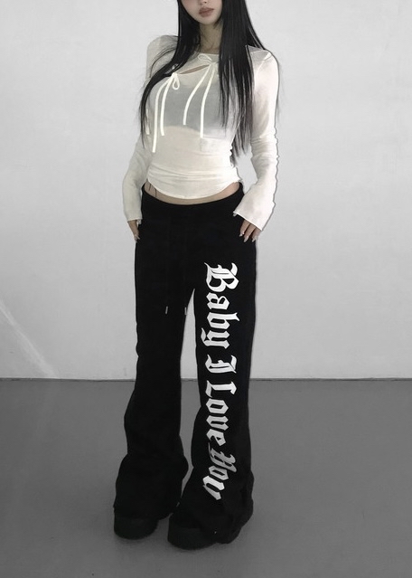 Cotton Gothic Print Flare Sweatpants