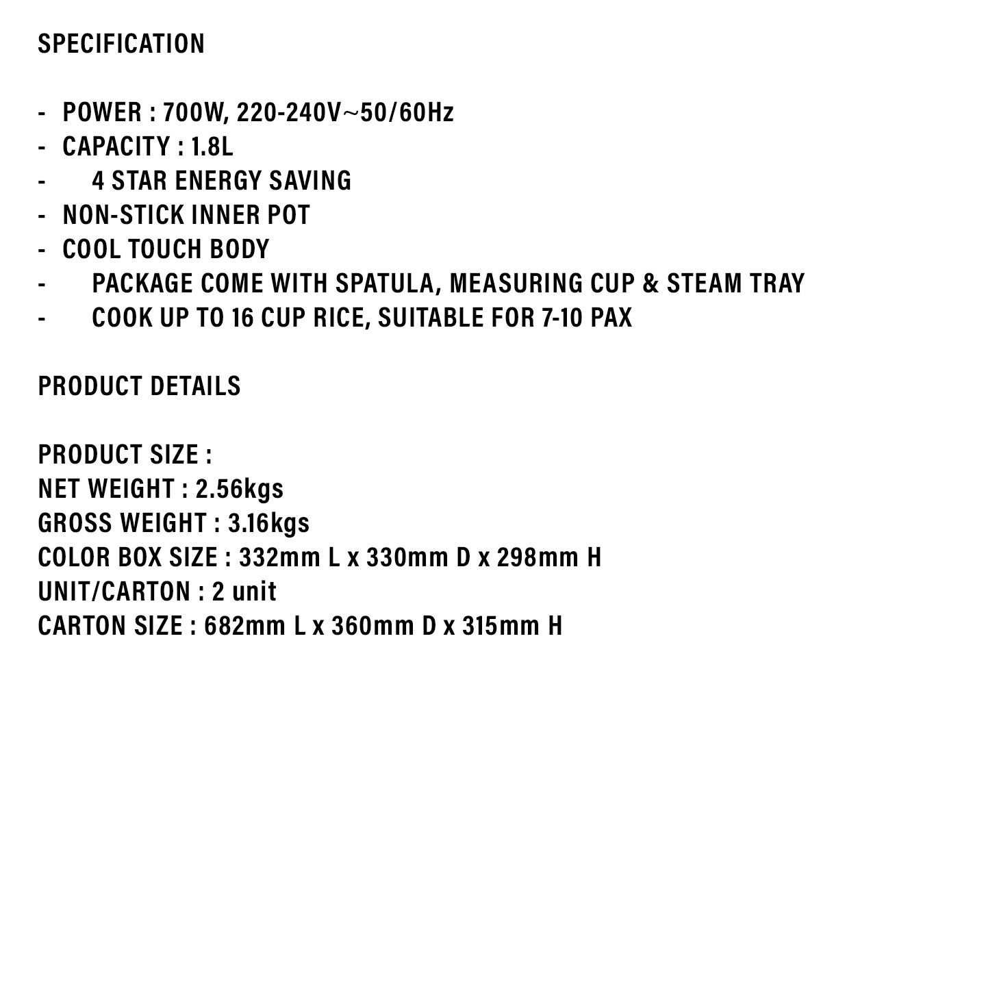 Faber 1.8L Jar Rice Cooker (FRC5818)