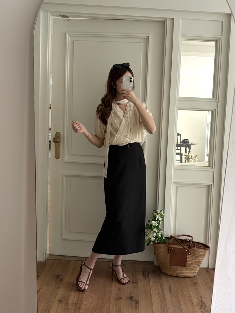 Louise Wrap Blouse with Tie (Cream)