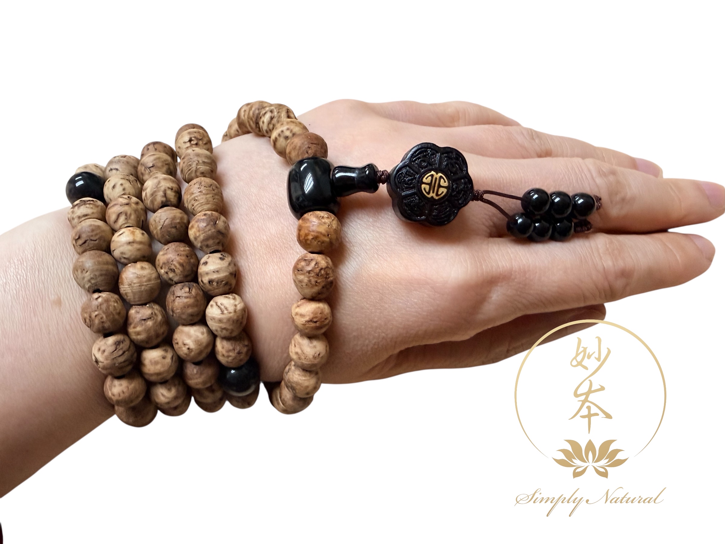 9mm 108粒印度龍眼菩提念珠 配：黑檀六字大明咒