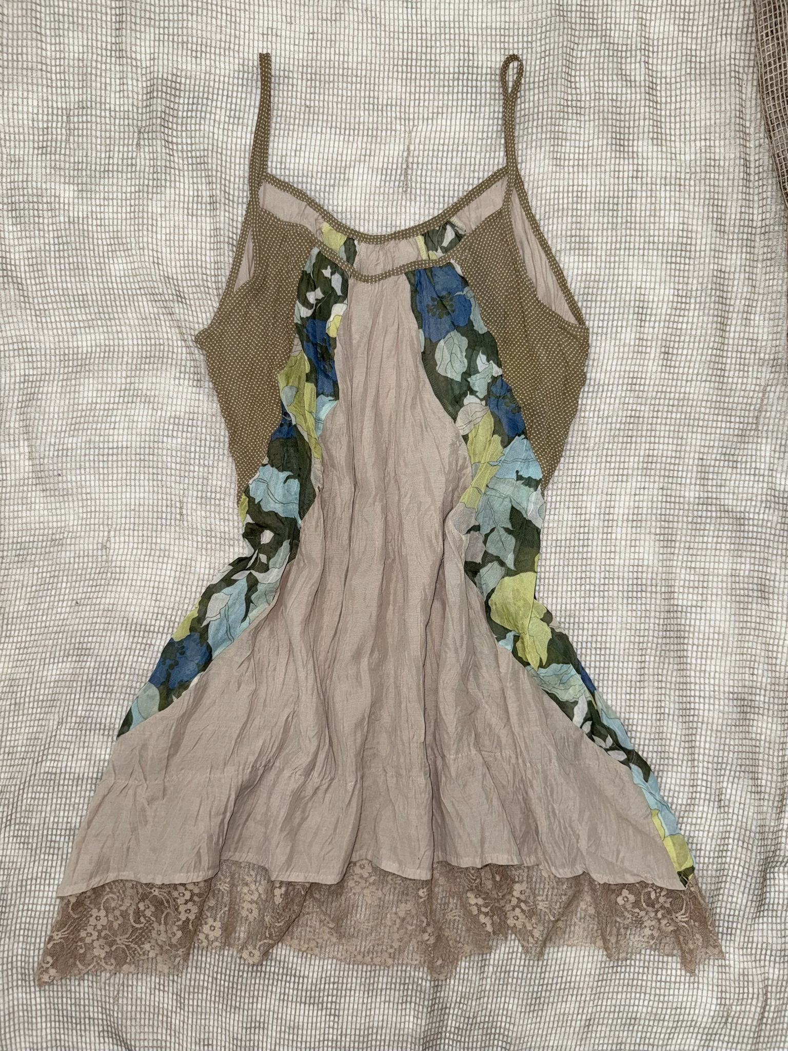 Boho Floral Print Mixed Media Dress