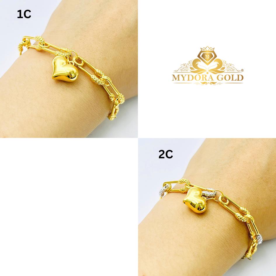 MYDORA Rantai Tangan Fesyen Safety Pin Gantung Love Licin l EMAS 916/22K