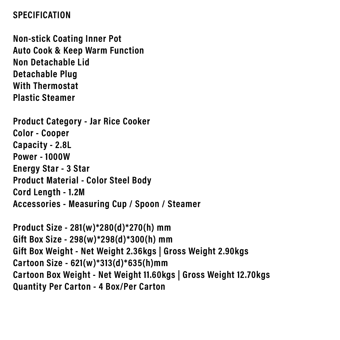 Faber 2.8L Jar Rice Cooker FRC7028