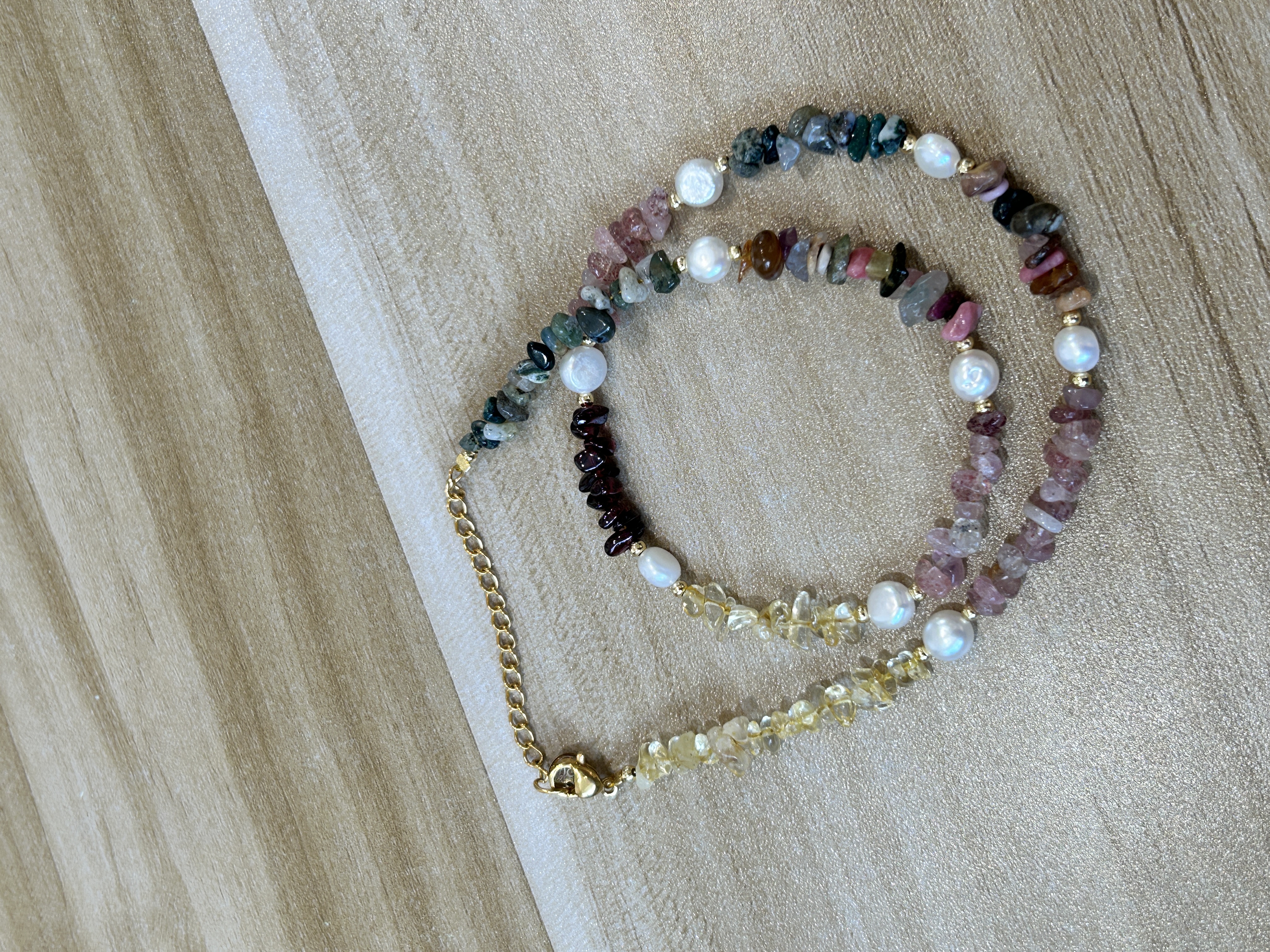 Multi colour stone stainless necklace