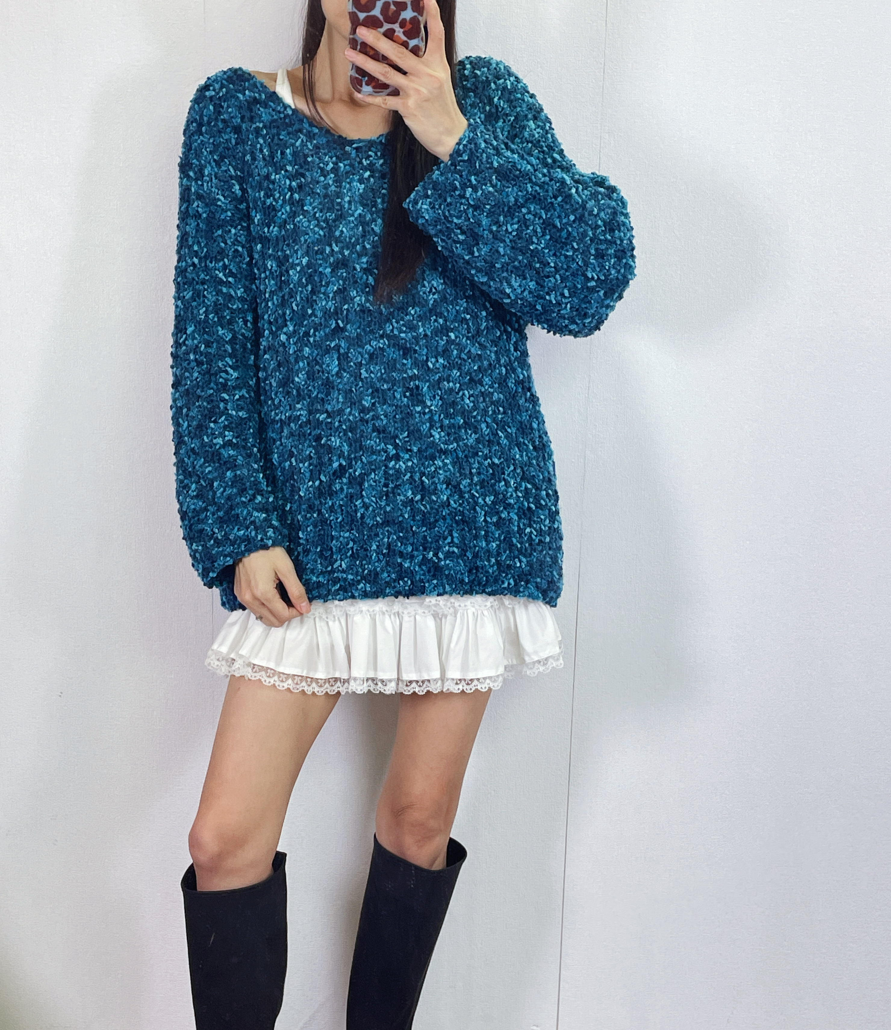 K5530 毛巾針織料V領長身top