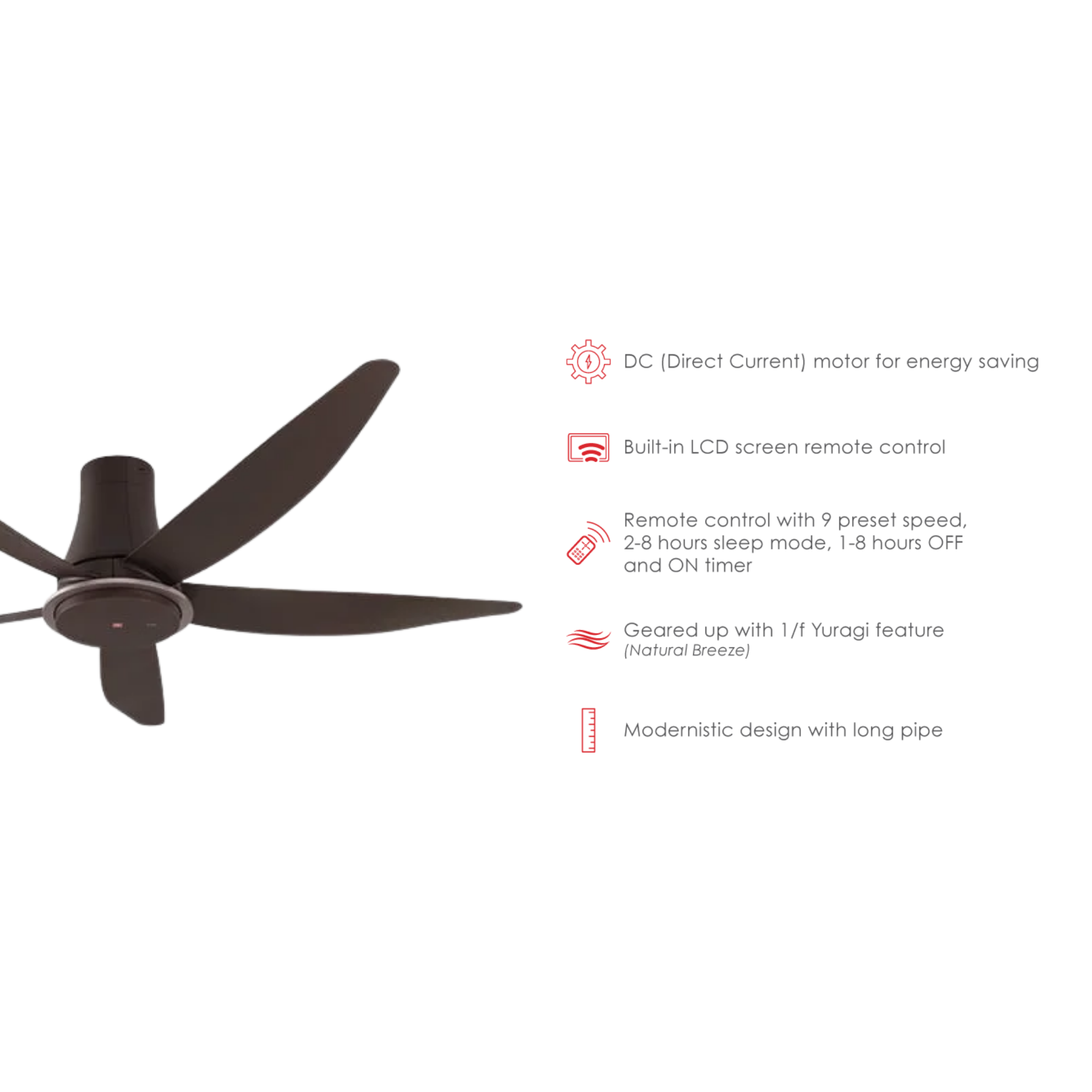 KDK Kaze 60" Ceiling Fan DC Motor Short Rod (K15YX-QBR)