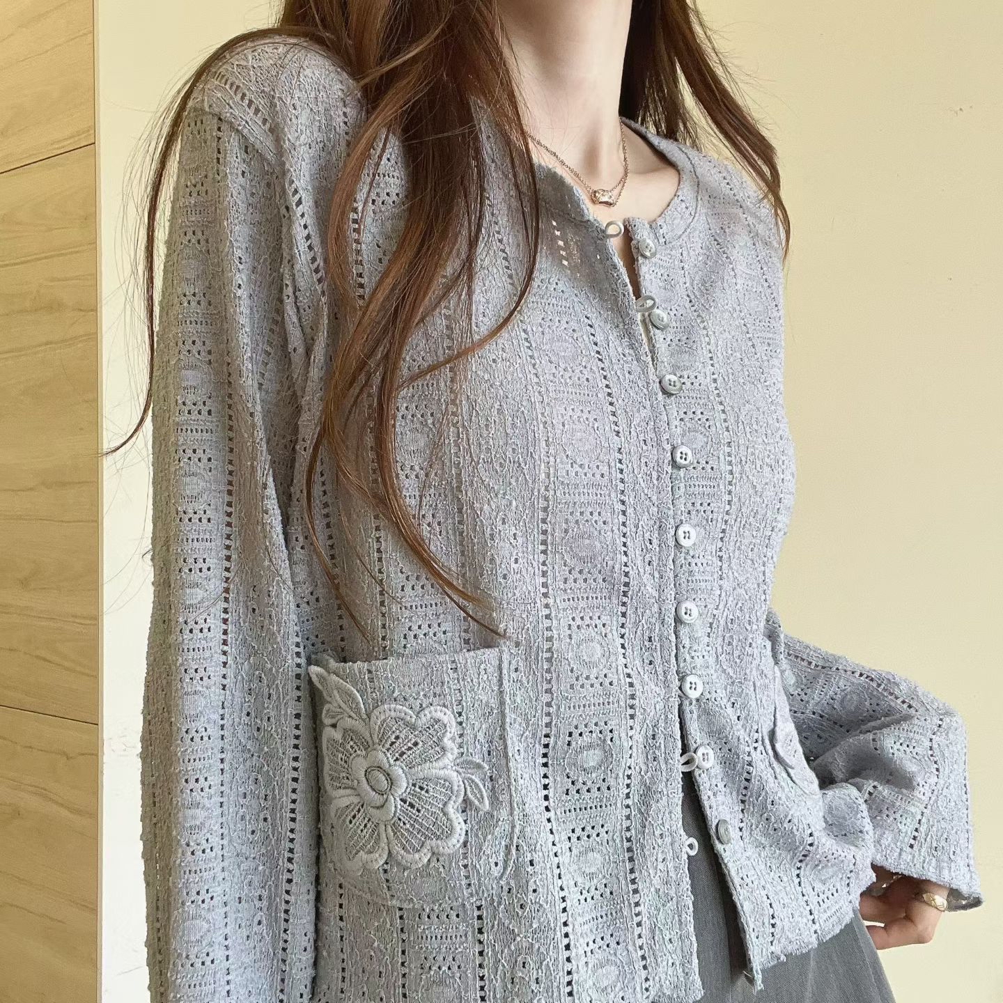 FV6  前2袋勾花Cardigan 