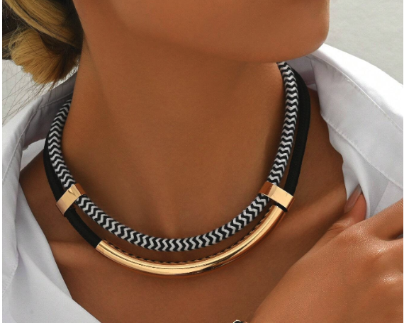 Multi Black Cord Short Choker Necklace