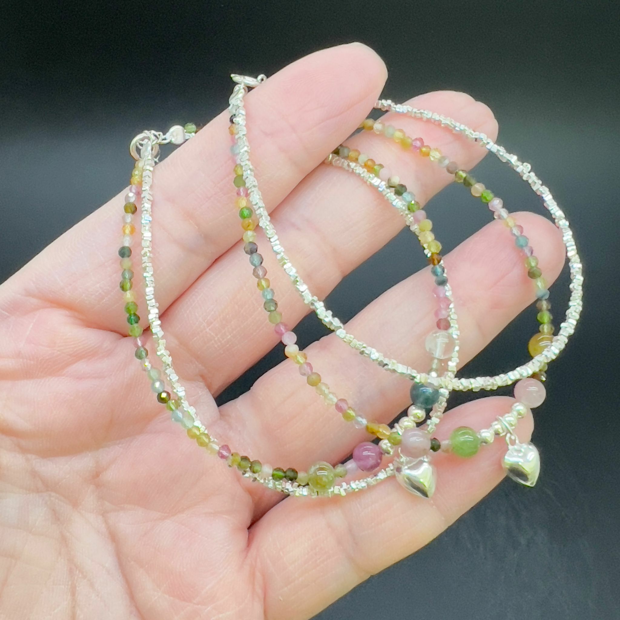 碧璽配純銀雙圈手鏈