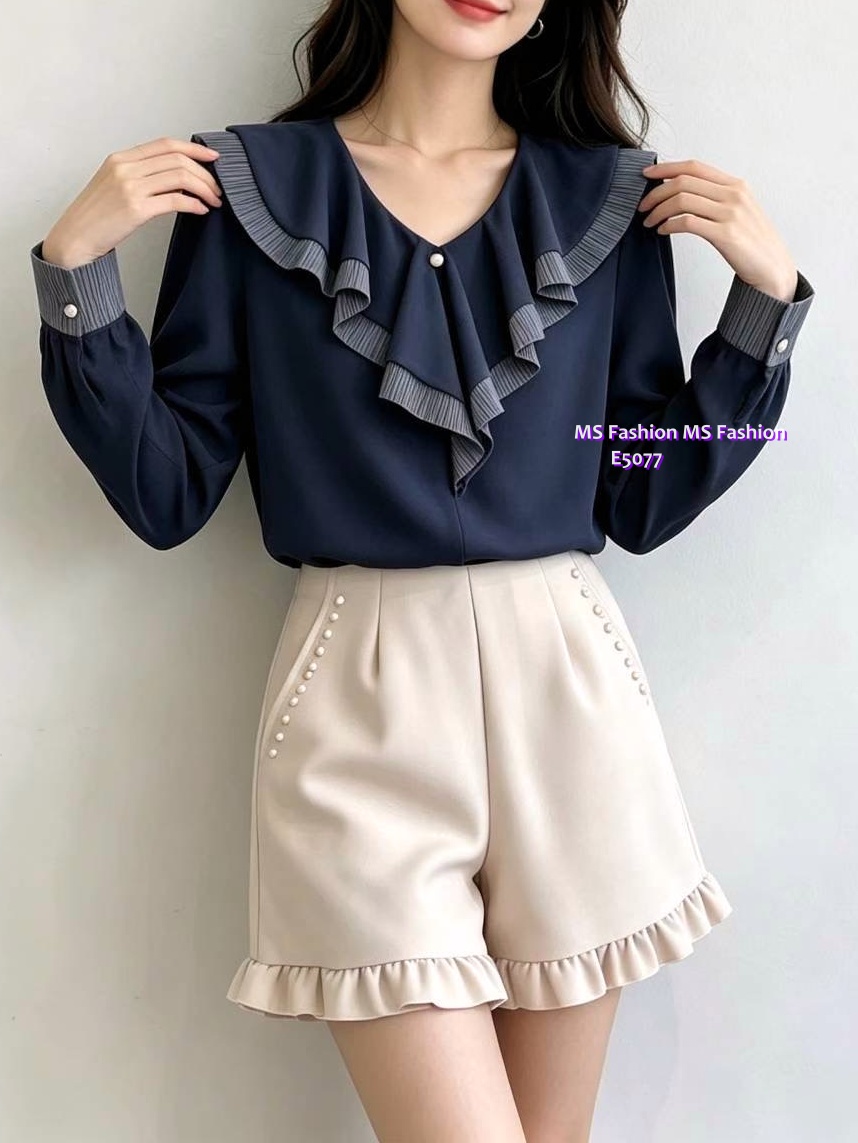 E5077 靚料V領ruffle top