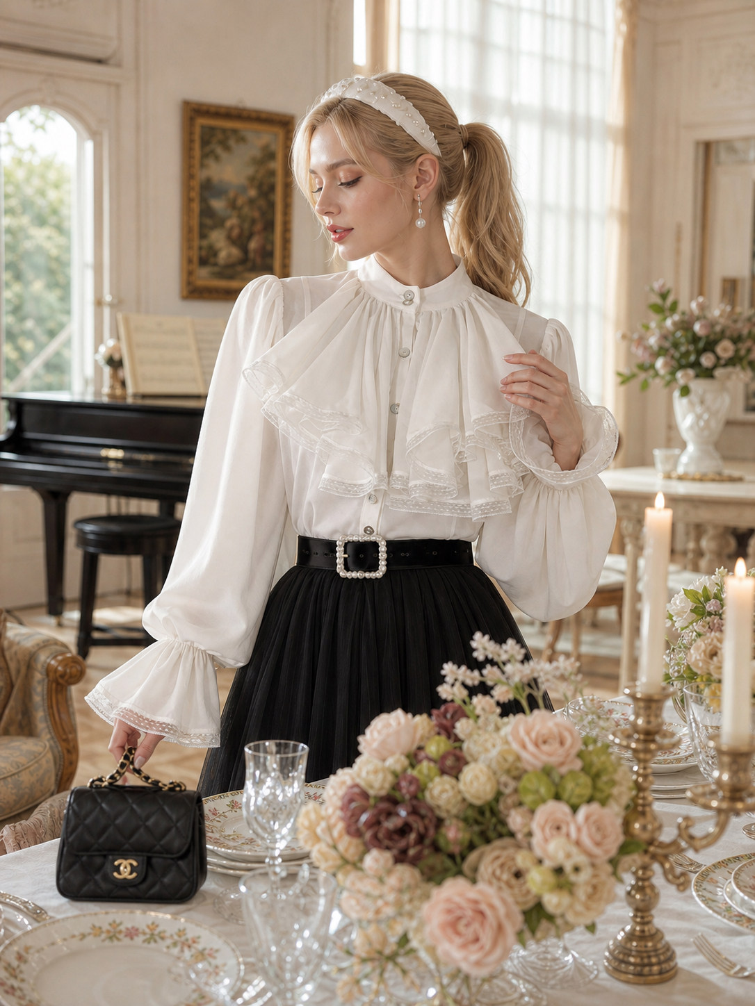 經典電影蕾絲荷葉領巾小王子貴族襯衫 The Little Prince Grand Ruffle Lace Blouse