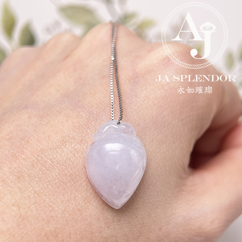 JN-628 天然翡翠A玉 冰潤淡紫白色壽桃吊墜
