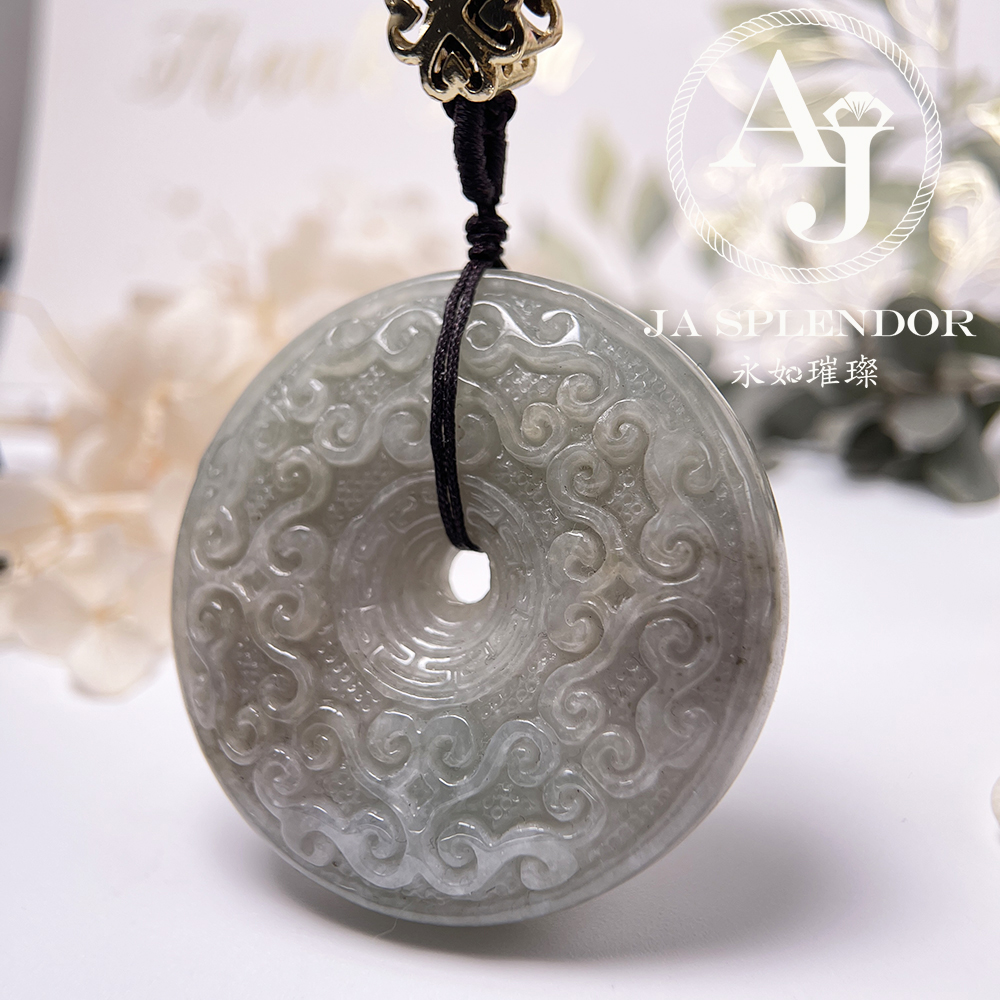 JN-3113 天然翡翠A玉 特大復古回紋雕刻平安扣