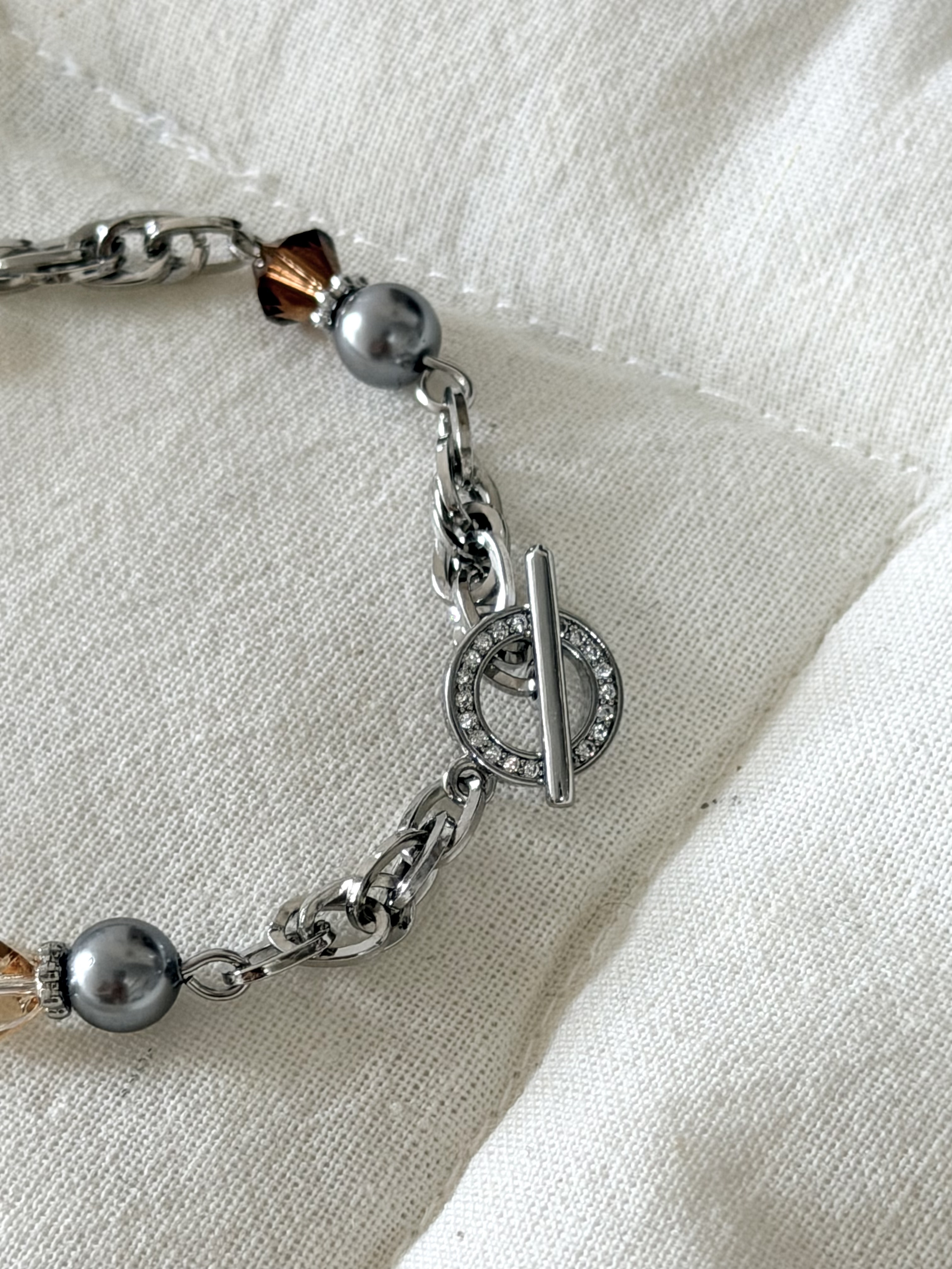 復古款水晶手鍊/棕色x銀色