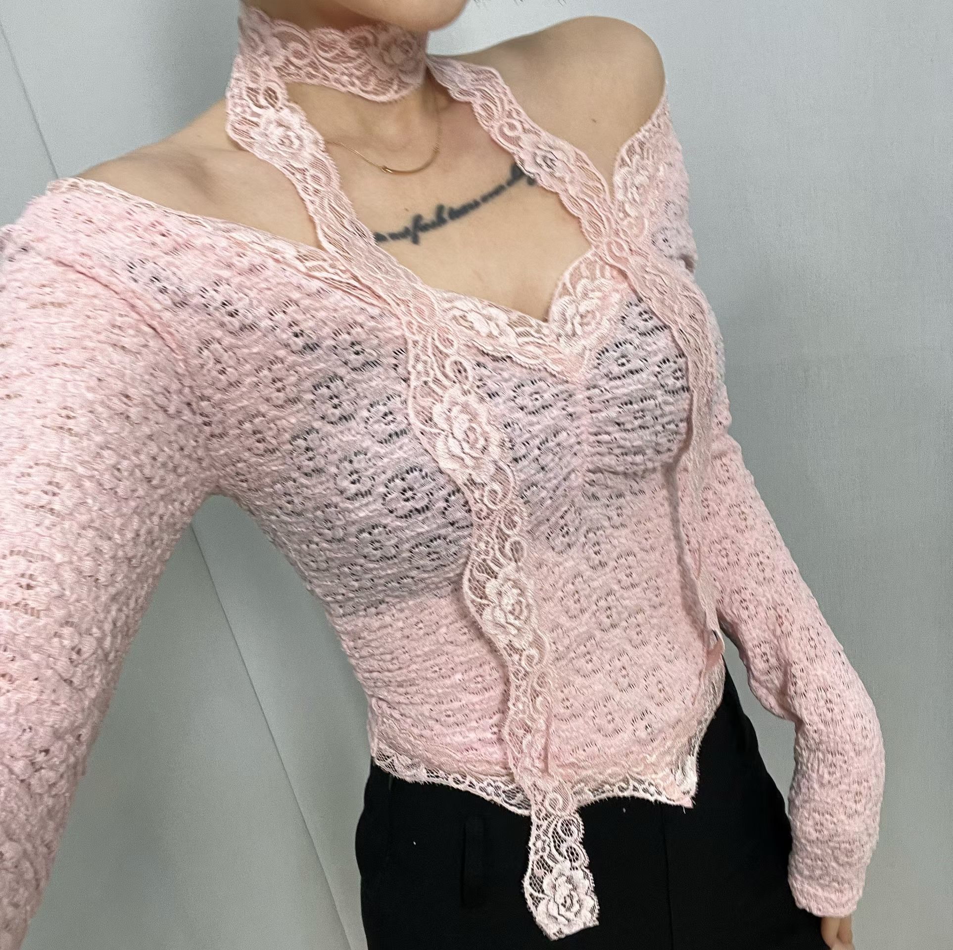 韓國少性感Lacy透薄一字膊外撘