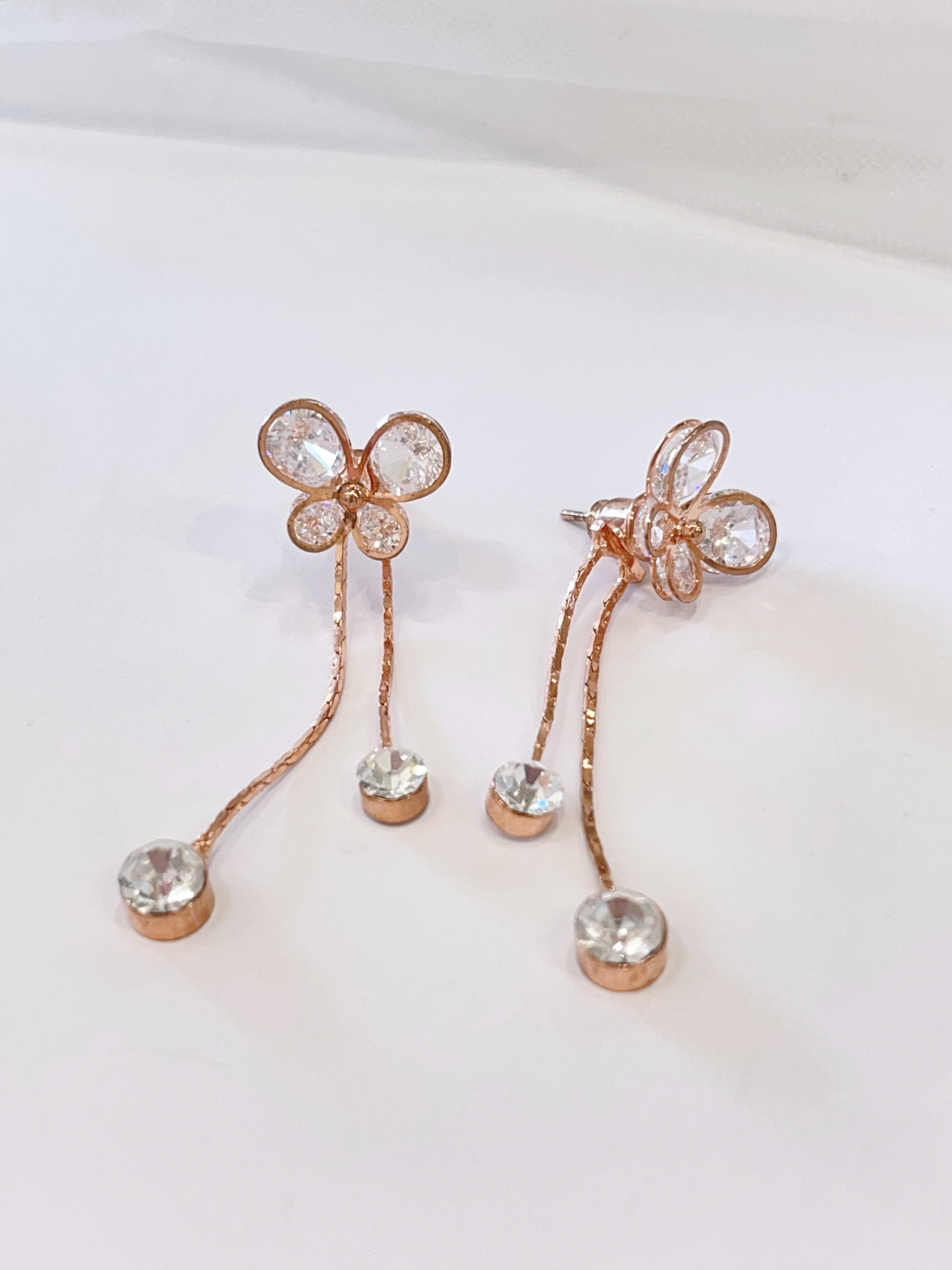 极简风镶钻双流苏耳环