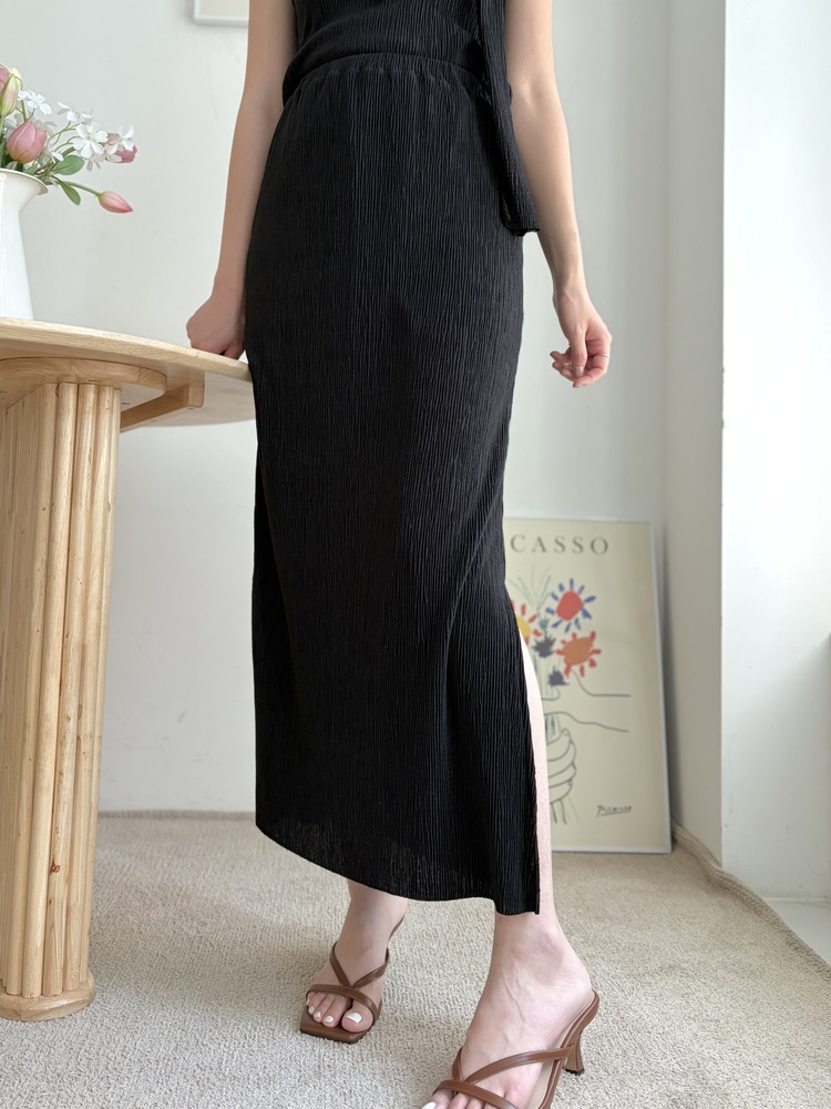 Summer Pleated Scarf Set (Black)