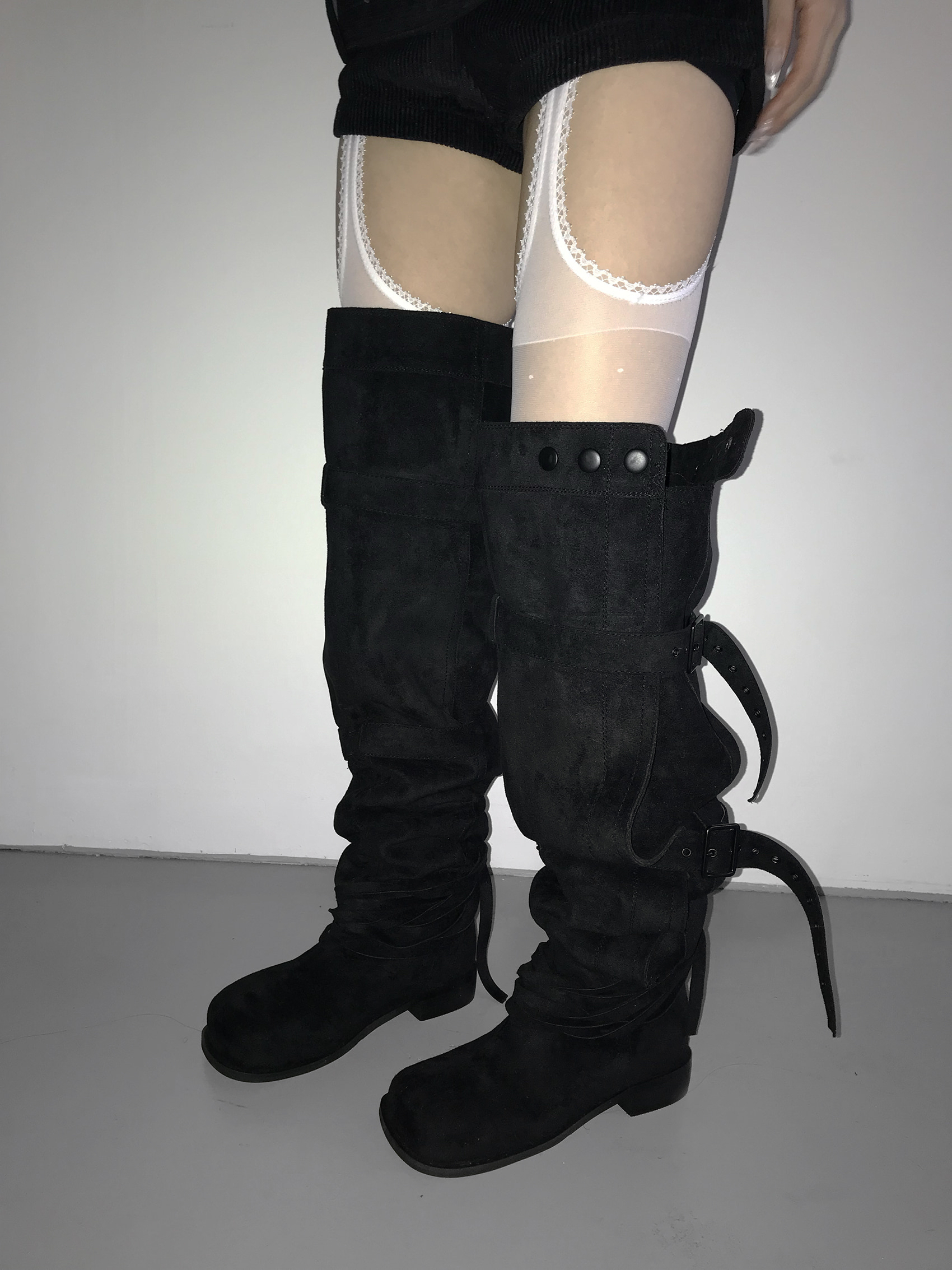 Suede Buckle Long High Boots