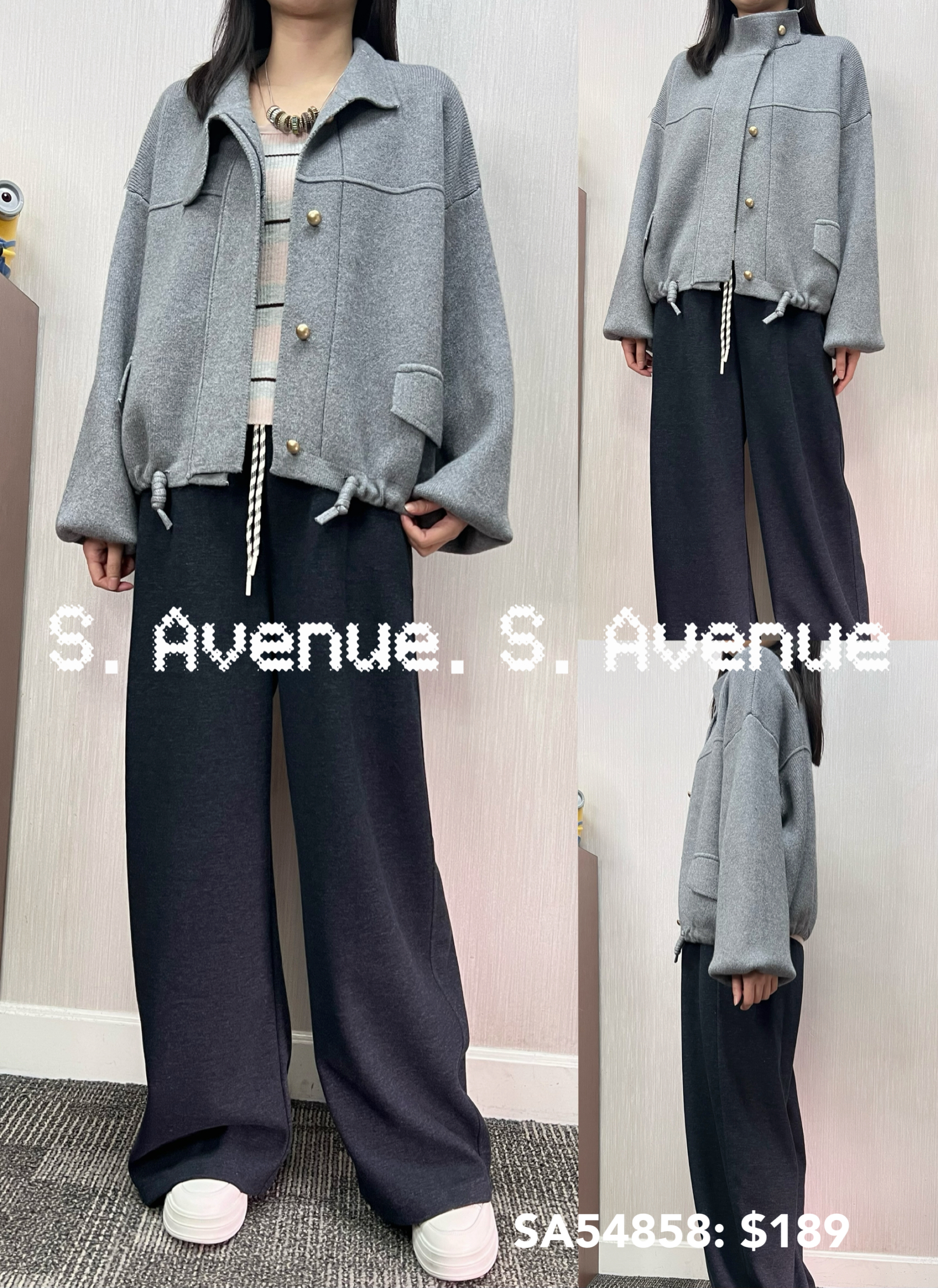 SA54858: 長袖企領有鈕前有骨冷褸