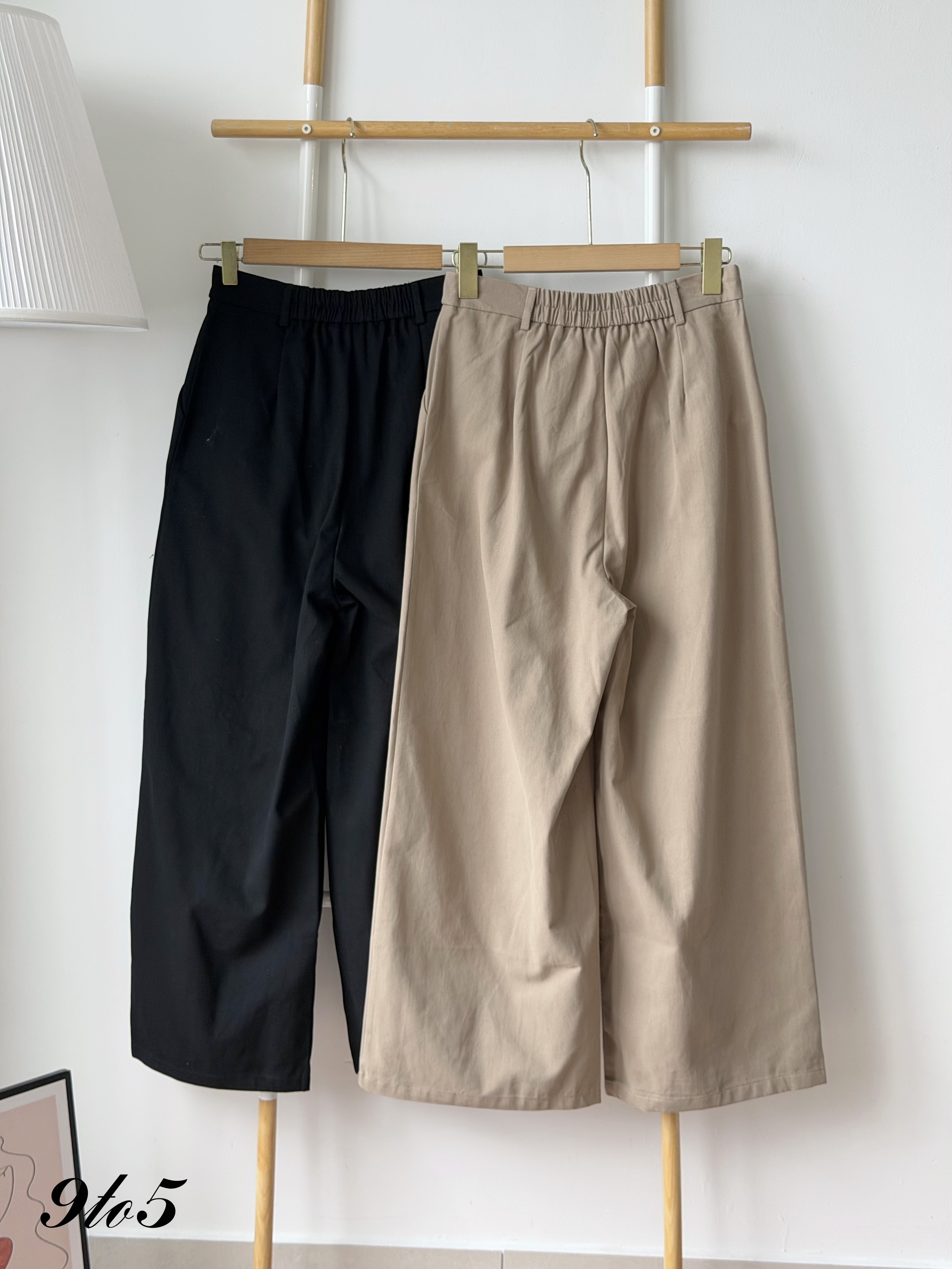 S2046 Wide Leg Long Pants - Black & Khaki
