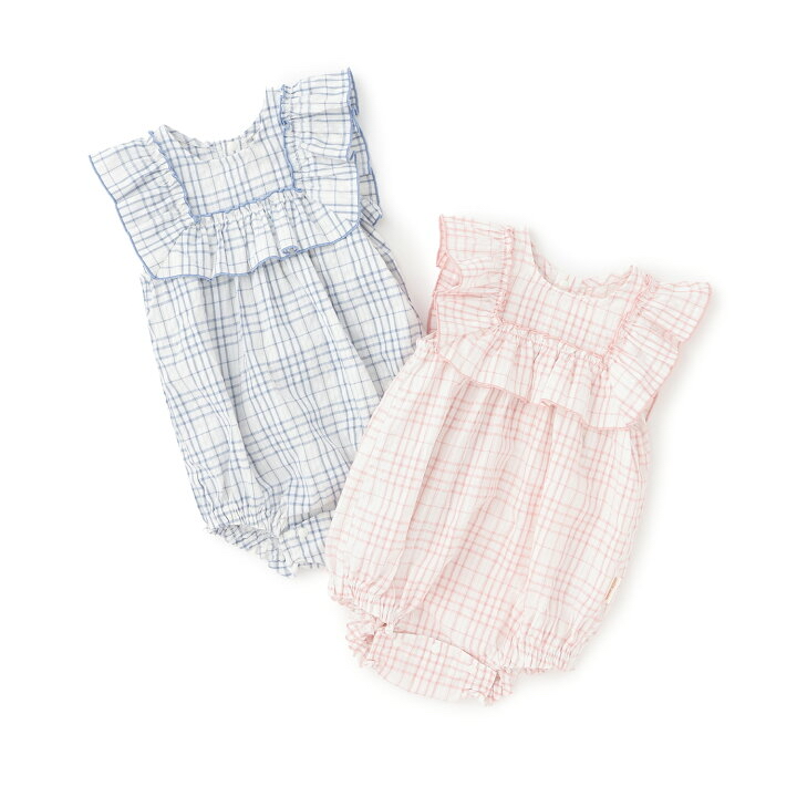 🇯🇵預訂 日本直送🇯🇵Petit Main兩色荷葉邊格紋短袖包屁衣