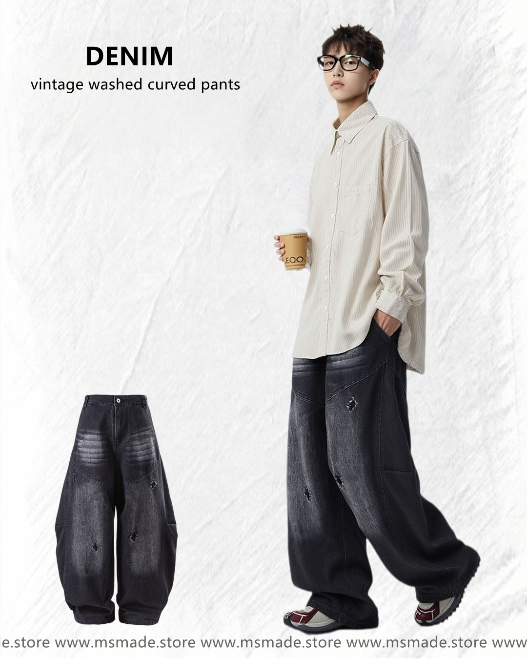 M25259 水洗破洞彎刀牛仔褲