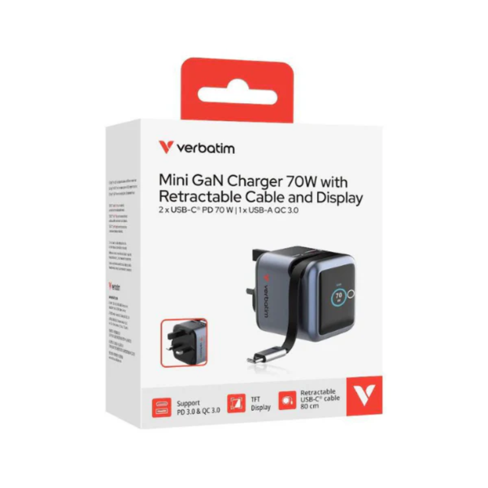 香港行貨 2年保養 Verbatim Mini GaN Charger 70W UK Plug 插牆式充電器 31866