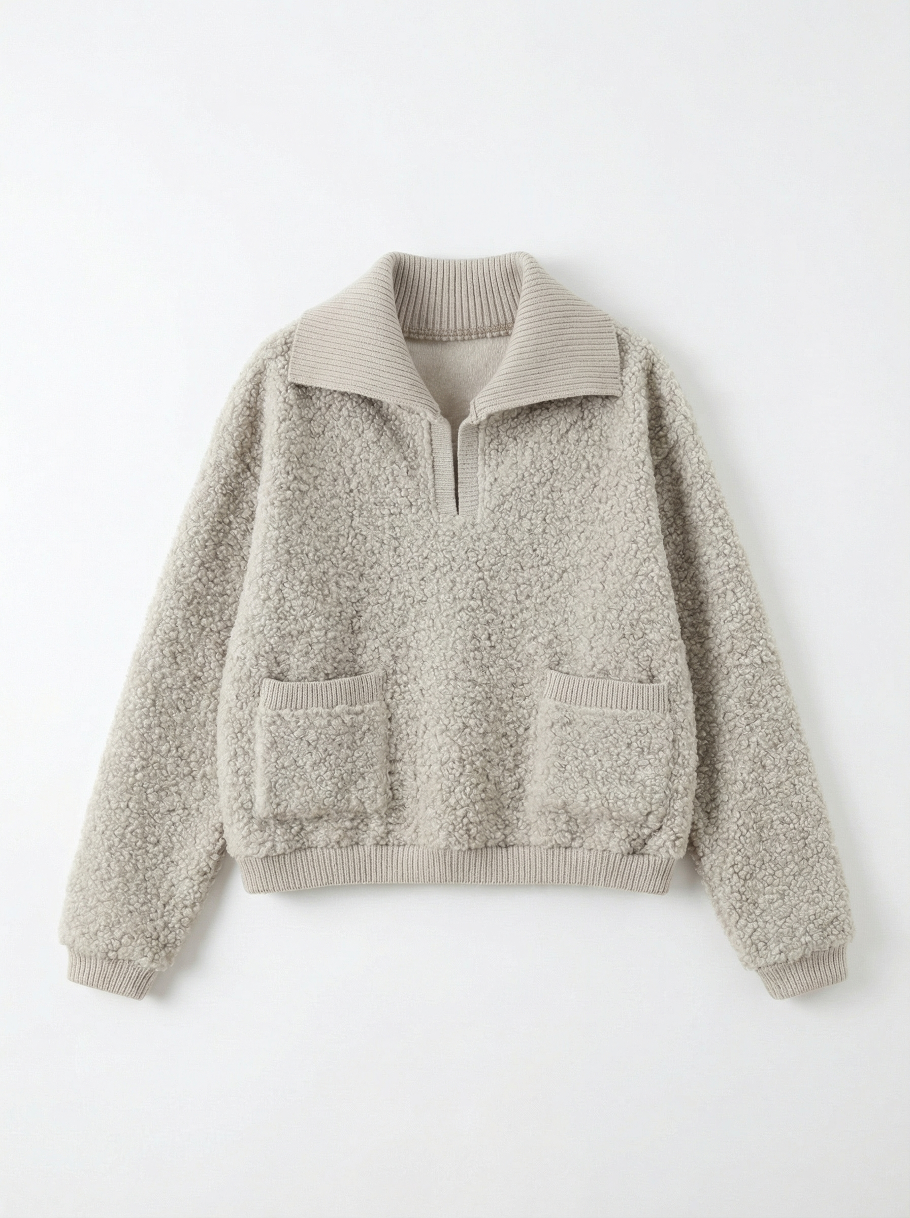 灰色/米白毛絨短版立領開衫