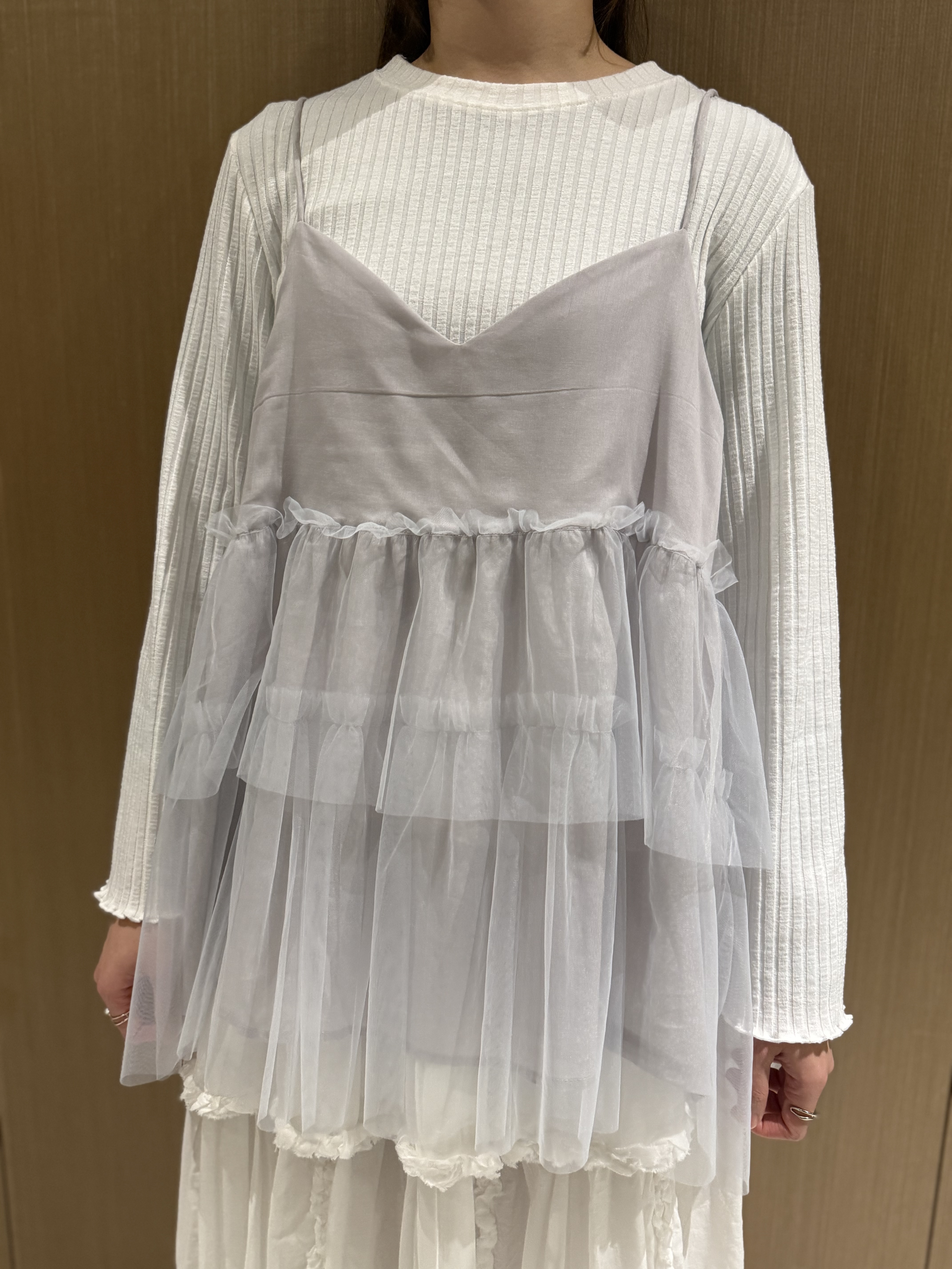 幼肩薄紗吊帶（淺灰）