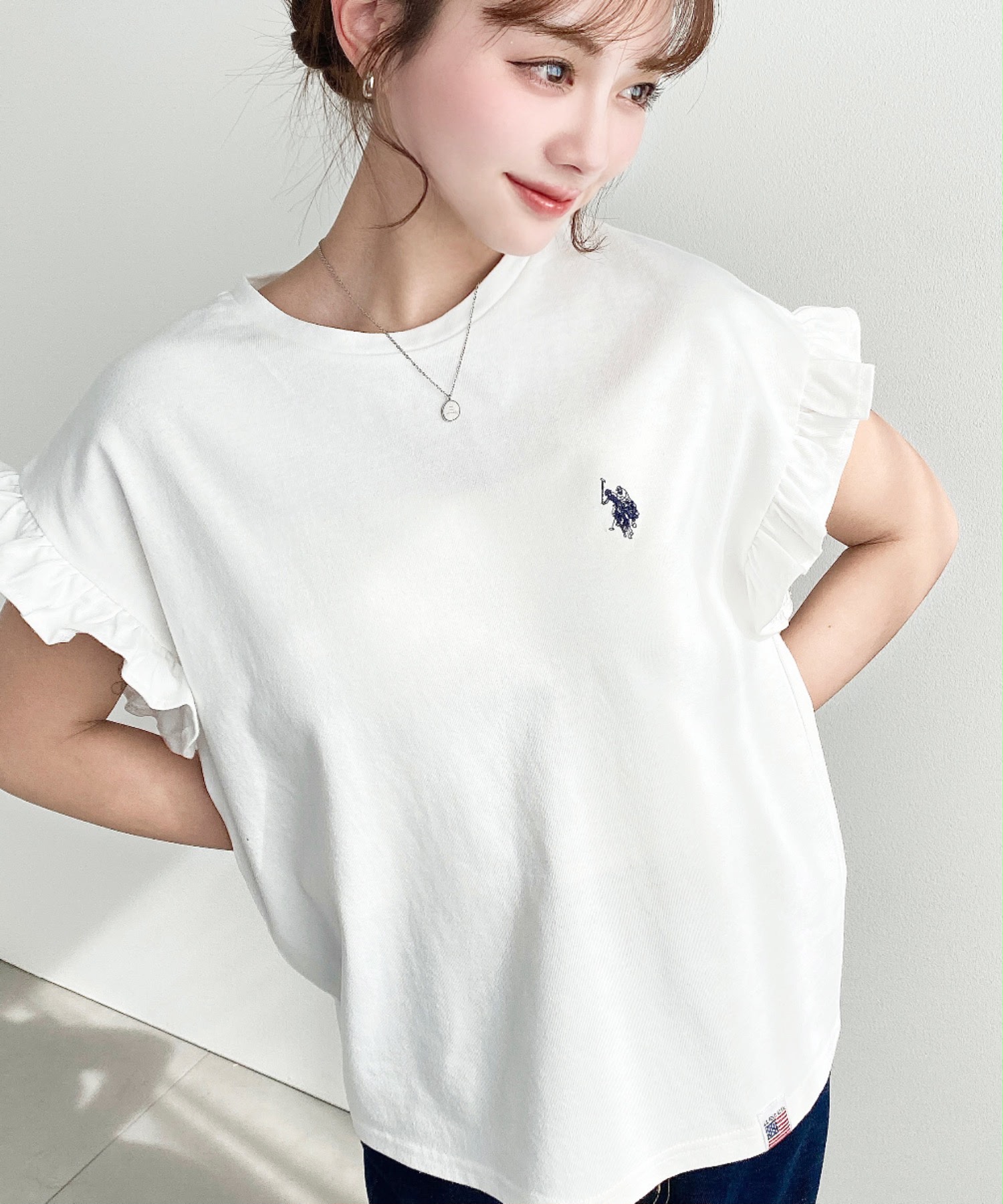 日本直送 【U.S. POLO ASSN.】經典刺繡荷葉袖上衣