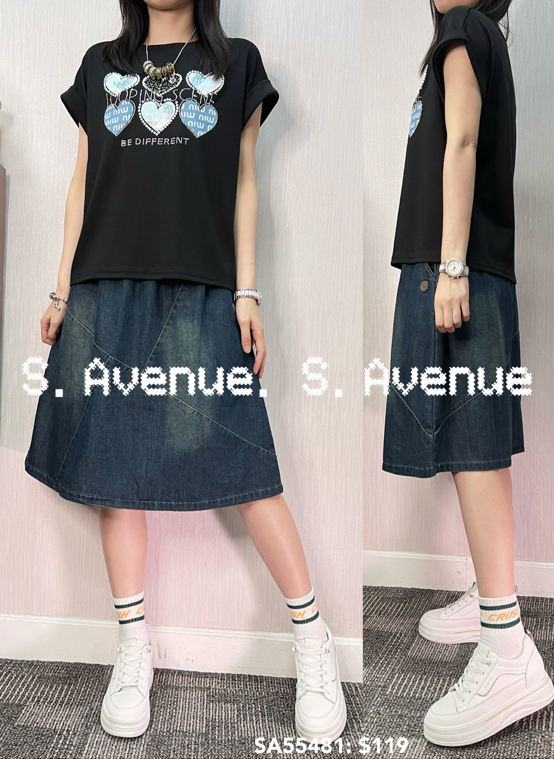 SA55481: 短袖撍袖閃閃心心tee