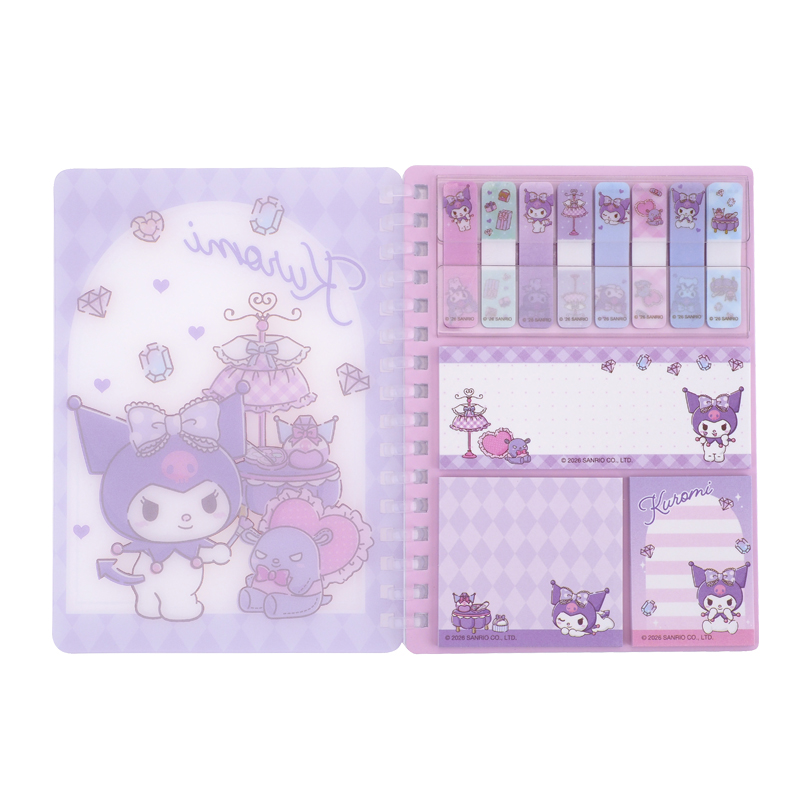 Kuromi A6 Soft Wire-O Notebook w/ Memo Pad A6 軟線圈簿連便條紙 (共60頁紙，內有8款書籤貼及3款便條貼)