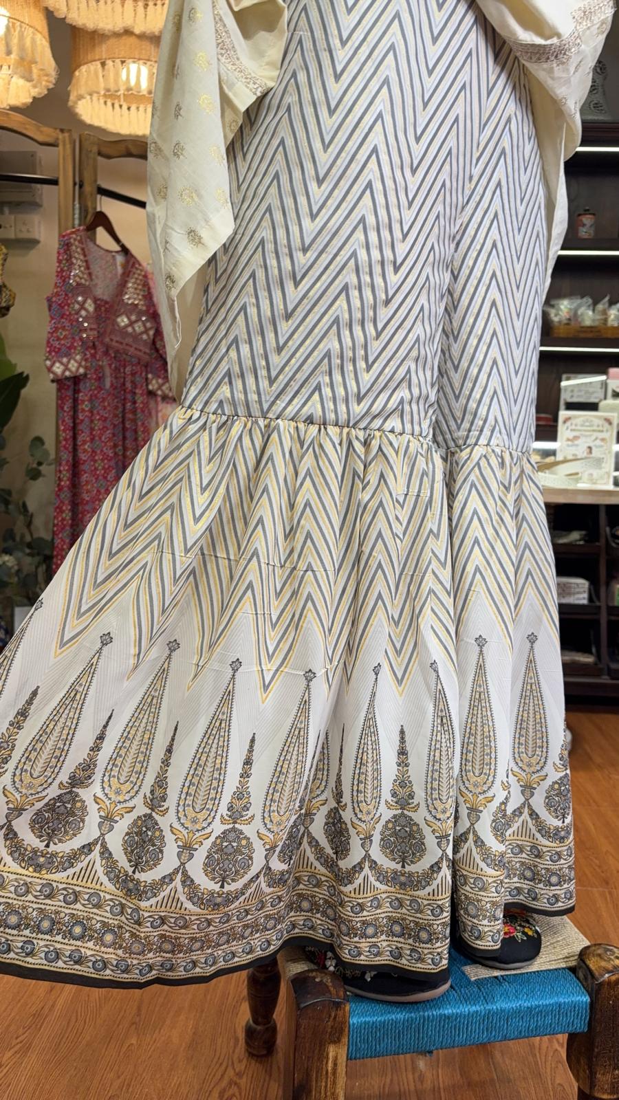 2617 Light Gery Traditional Golden Flared Style Pants