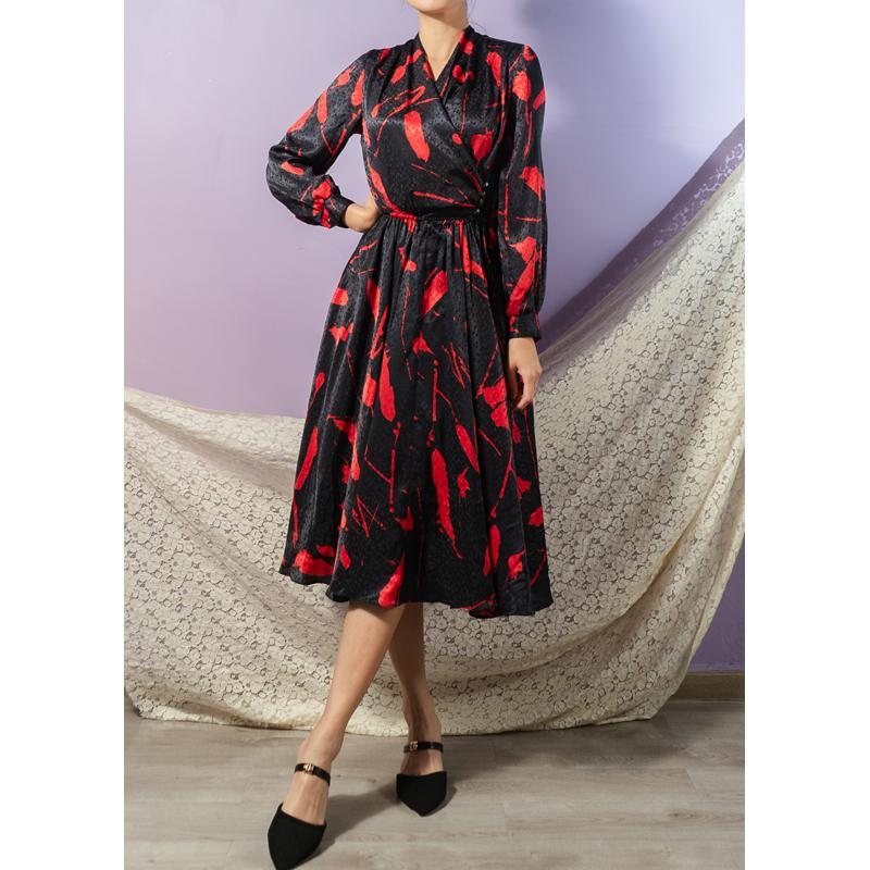 Vintage Japanese C.a. 1980s Red Stoke Pattern Half Wrap Full Flare Dress(MT1608-144)