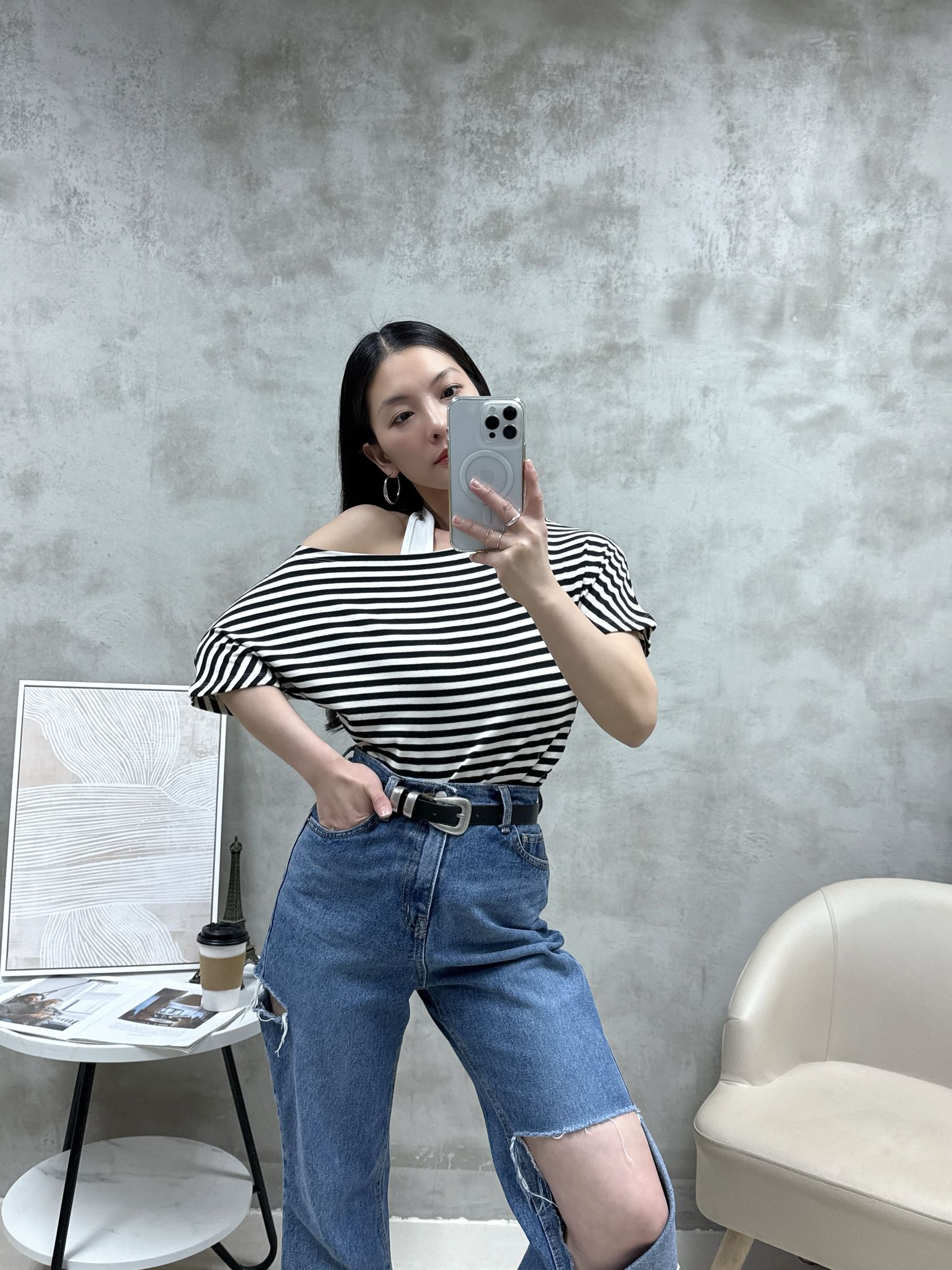 C08 假兩件橫間Top