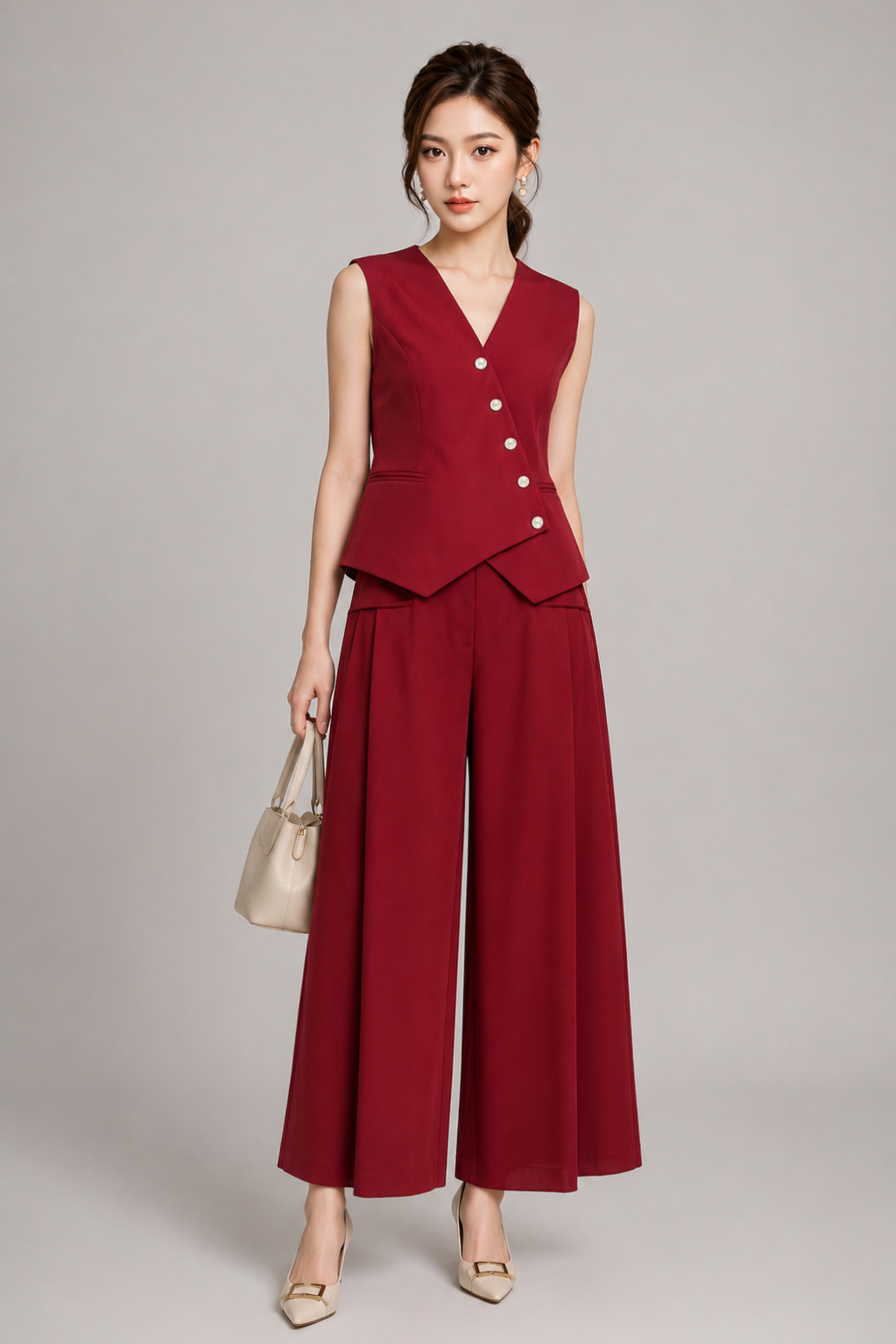 210603-1 High-Waisted Pleated Wide-Leg Pants