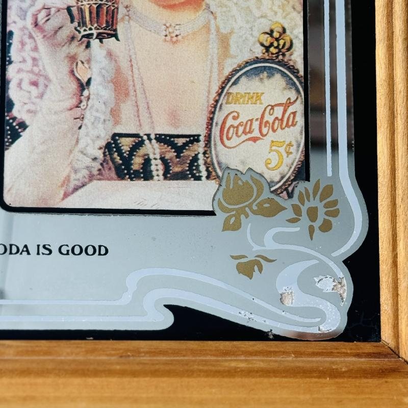 Vintage C.a. 1970s Coca-Cola Mirror Sign Delicious 5 cent Relieves Fatigue Framed Advertisement (MT2205)