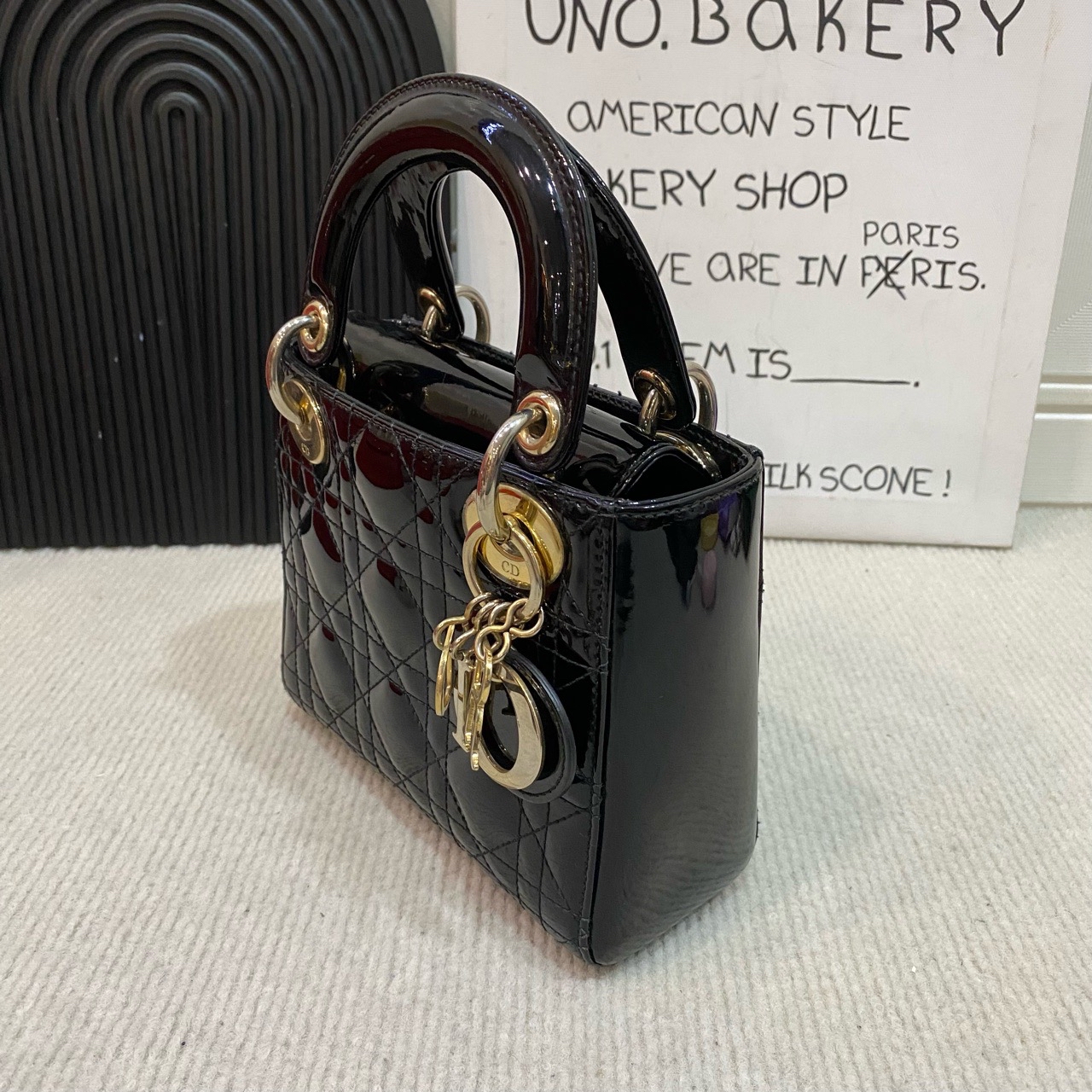【預訂貨品】Dior 漆皮黑金三格戴妃包