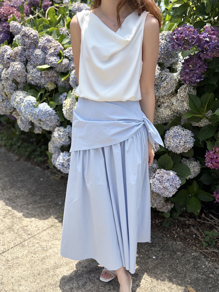 Wrap-Waist Flare Skirt (Blue)