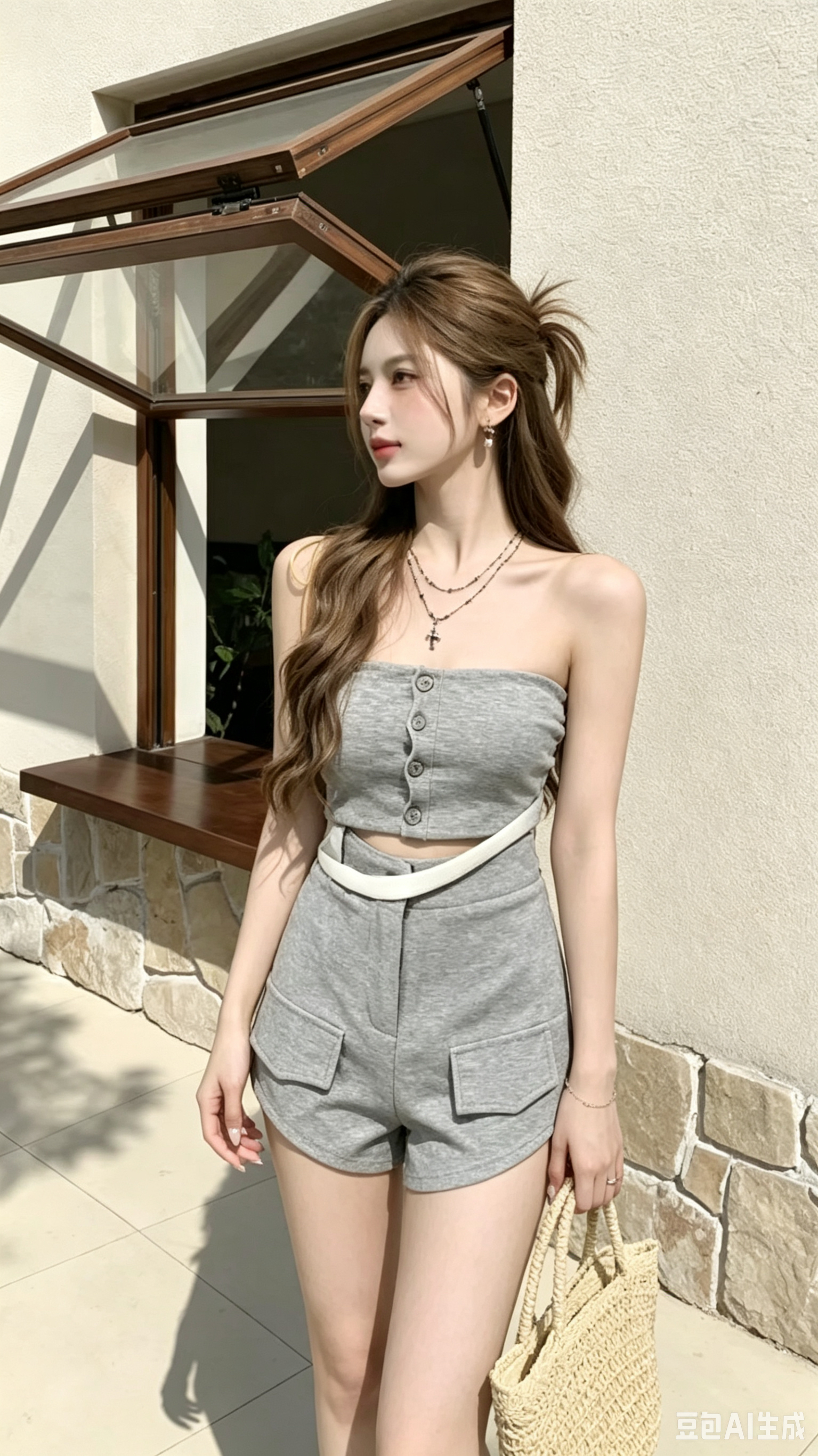4544 「Off-duty」美式辣妹抹胸短裤套装
