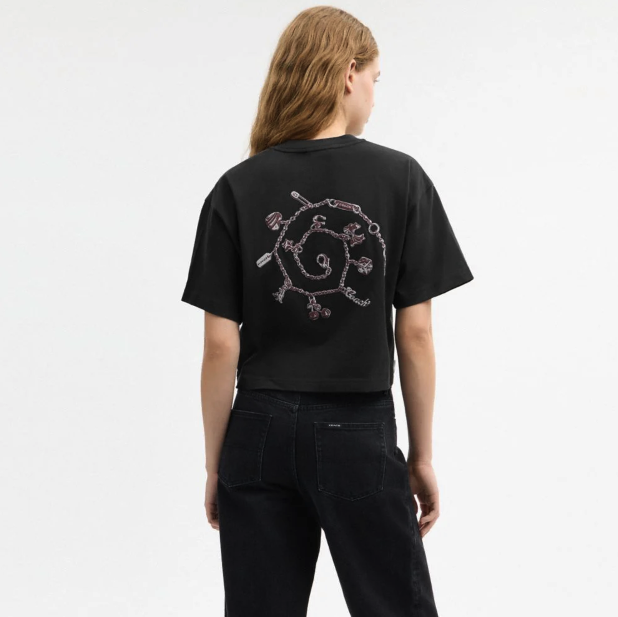 Coach Charms Cropped T Shirt In Organic Cotton Washed Black