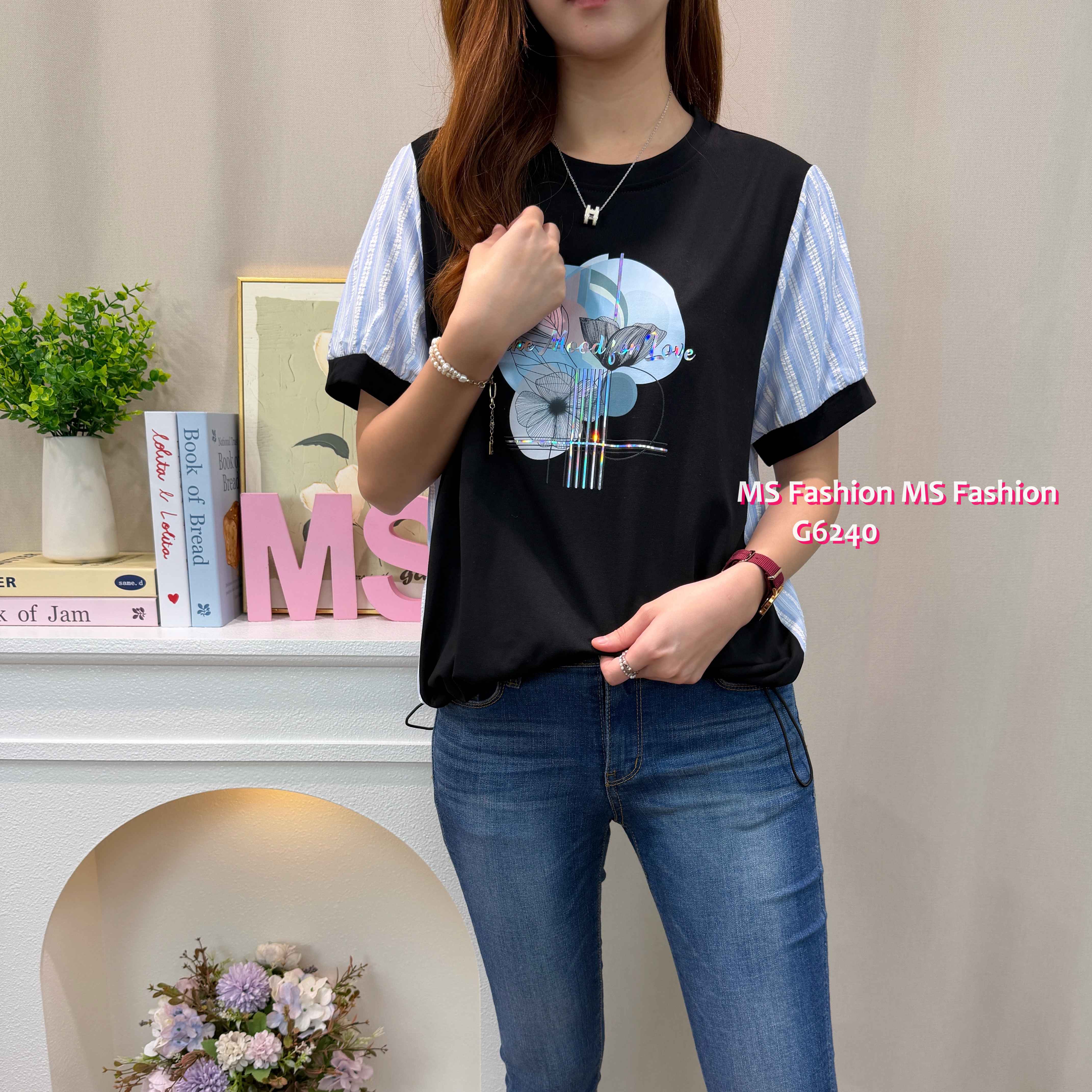 G6240 拼條子pattern top