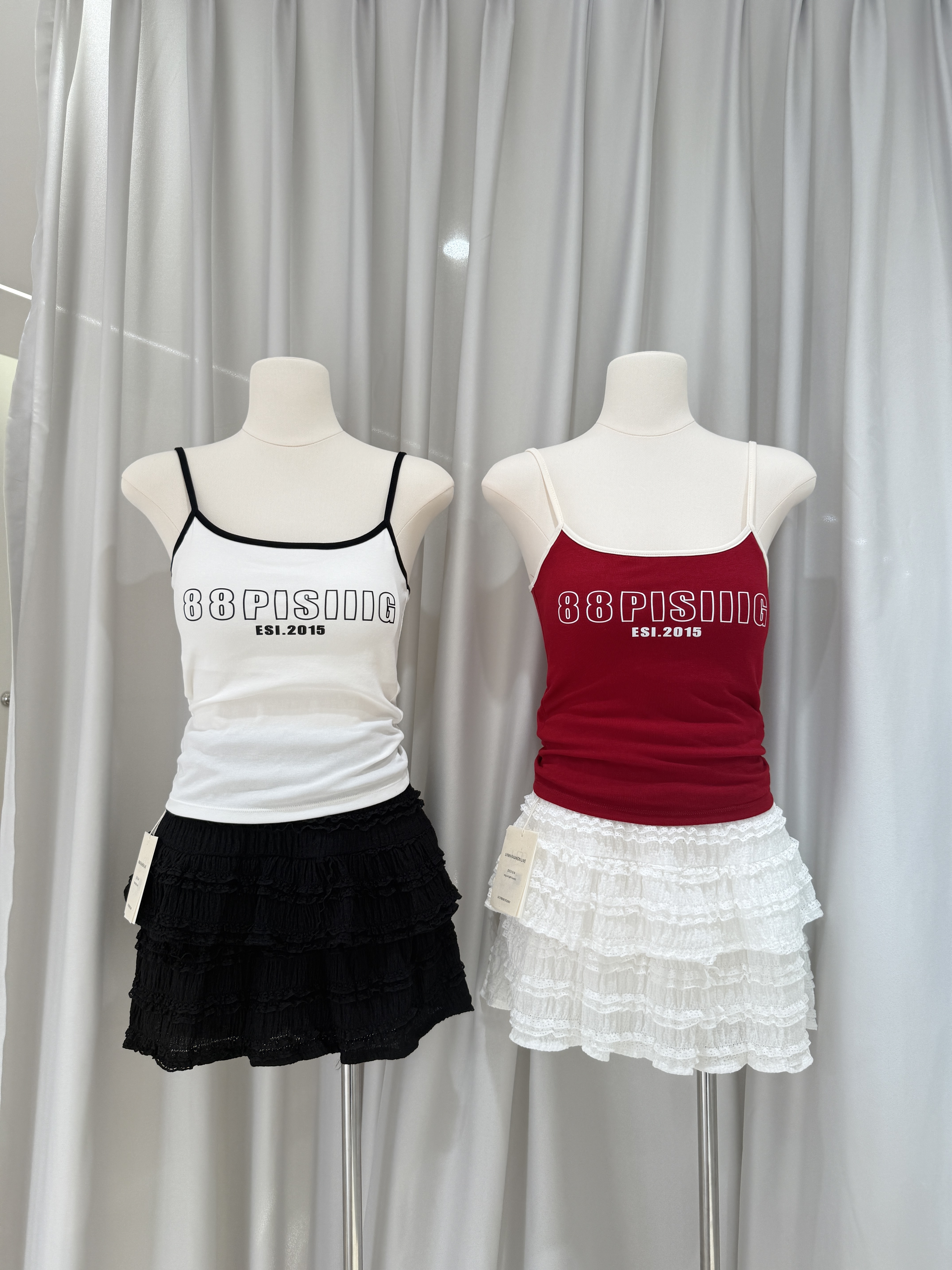 6629 辣妹撞色字母胸垫吊带