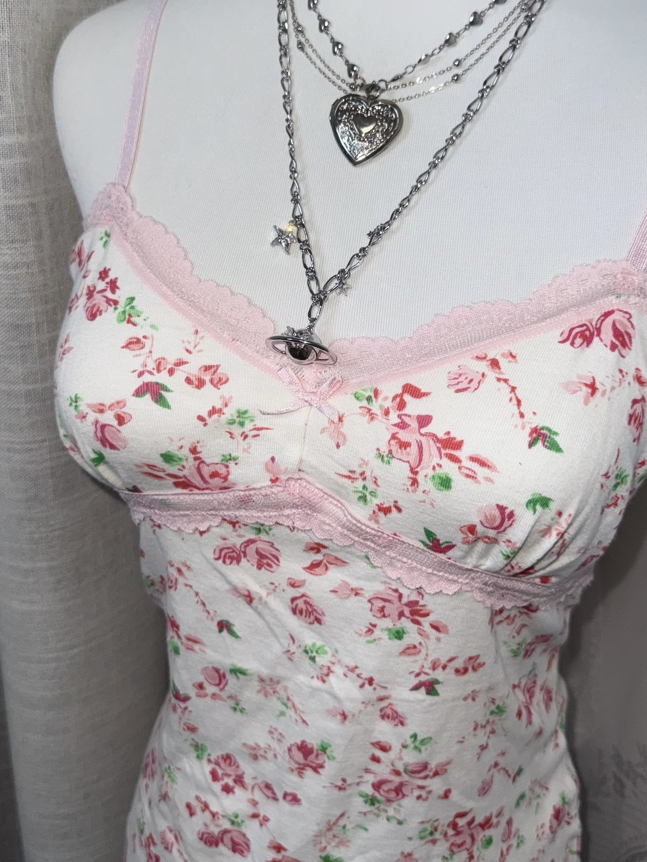 Cottagecore Rose Print Lace Tank