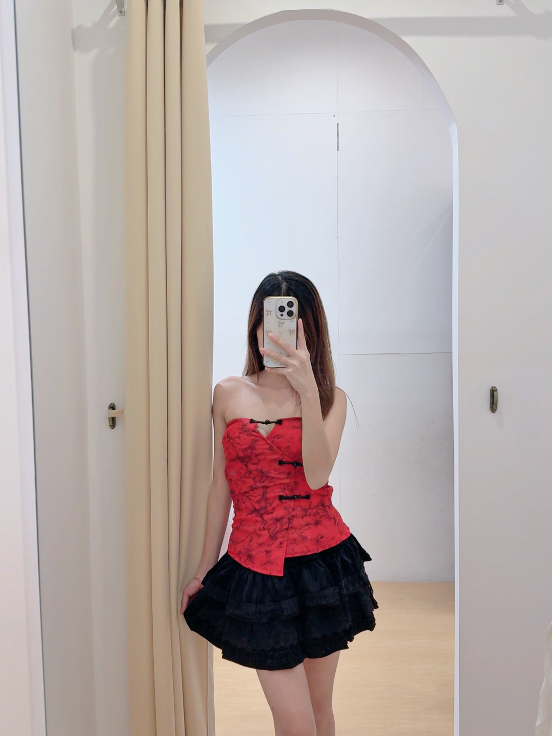 灯芯绒蕾丝蛋糕半身短裙 R2946