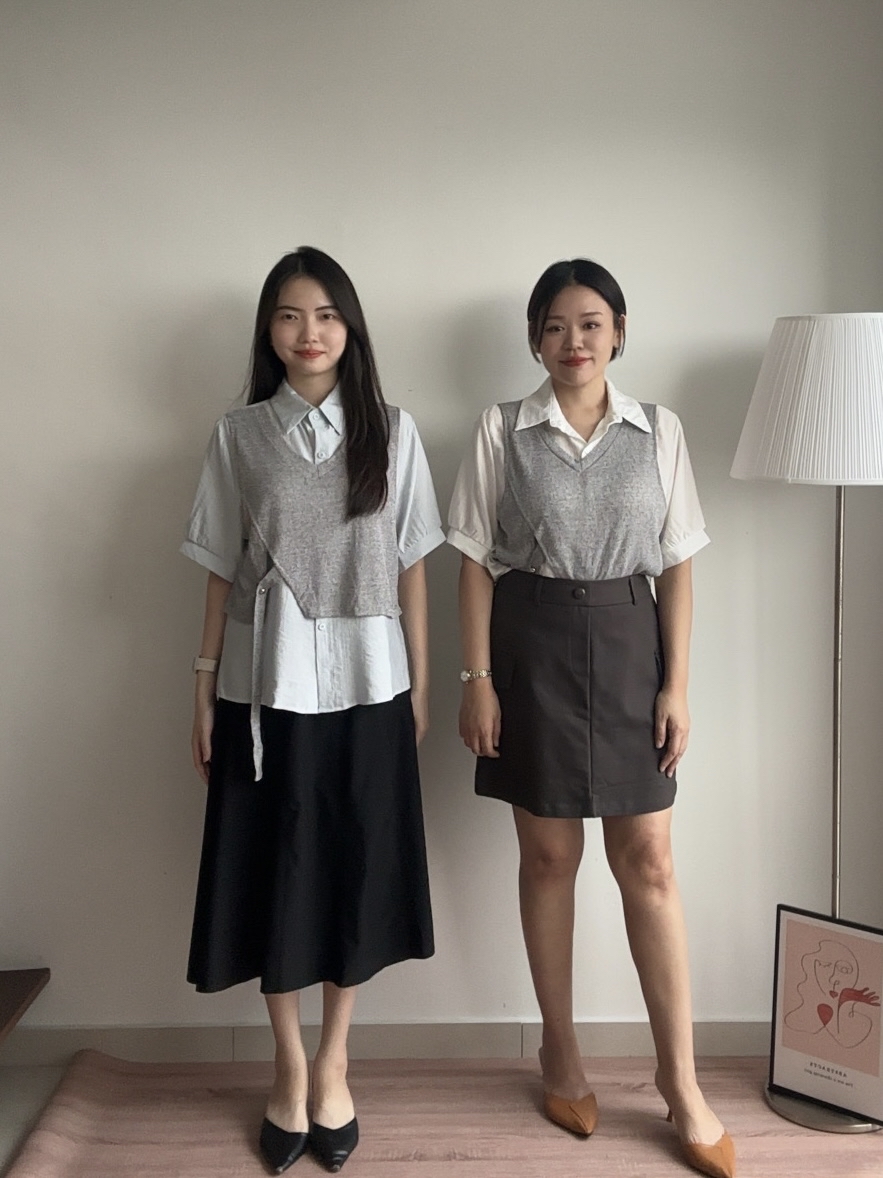 T4278 Fake Two-Piece Oversize Shirt - Blue & White