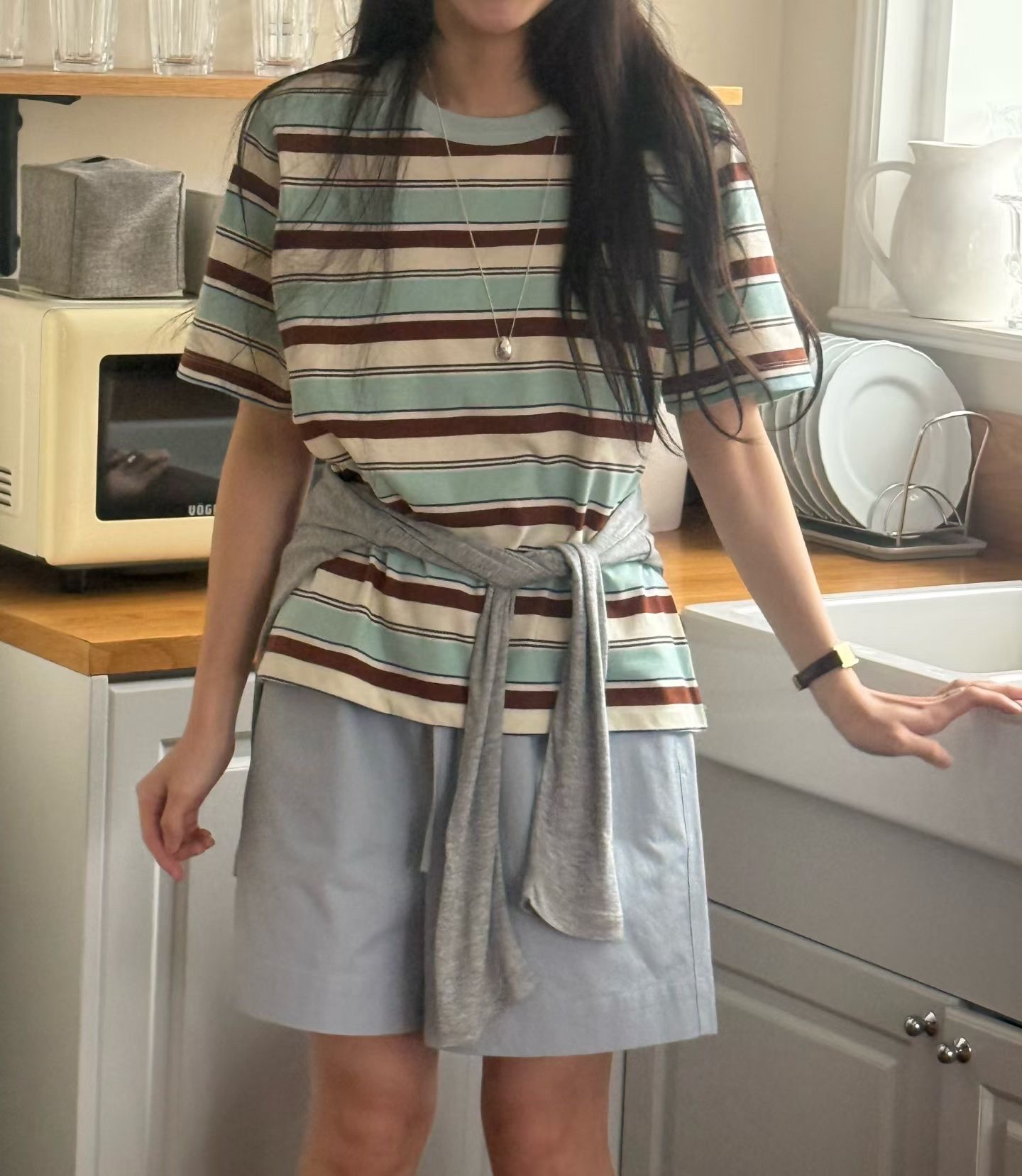 221166撞色橫間tee