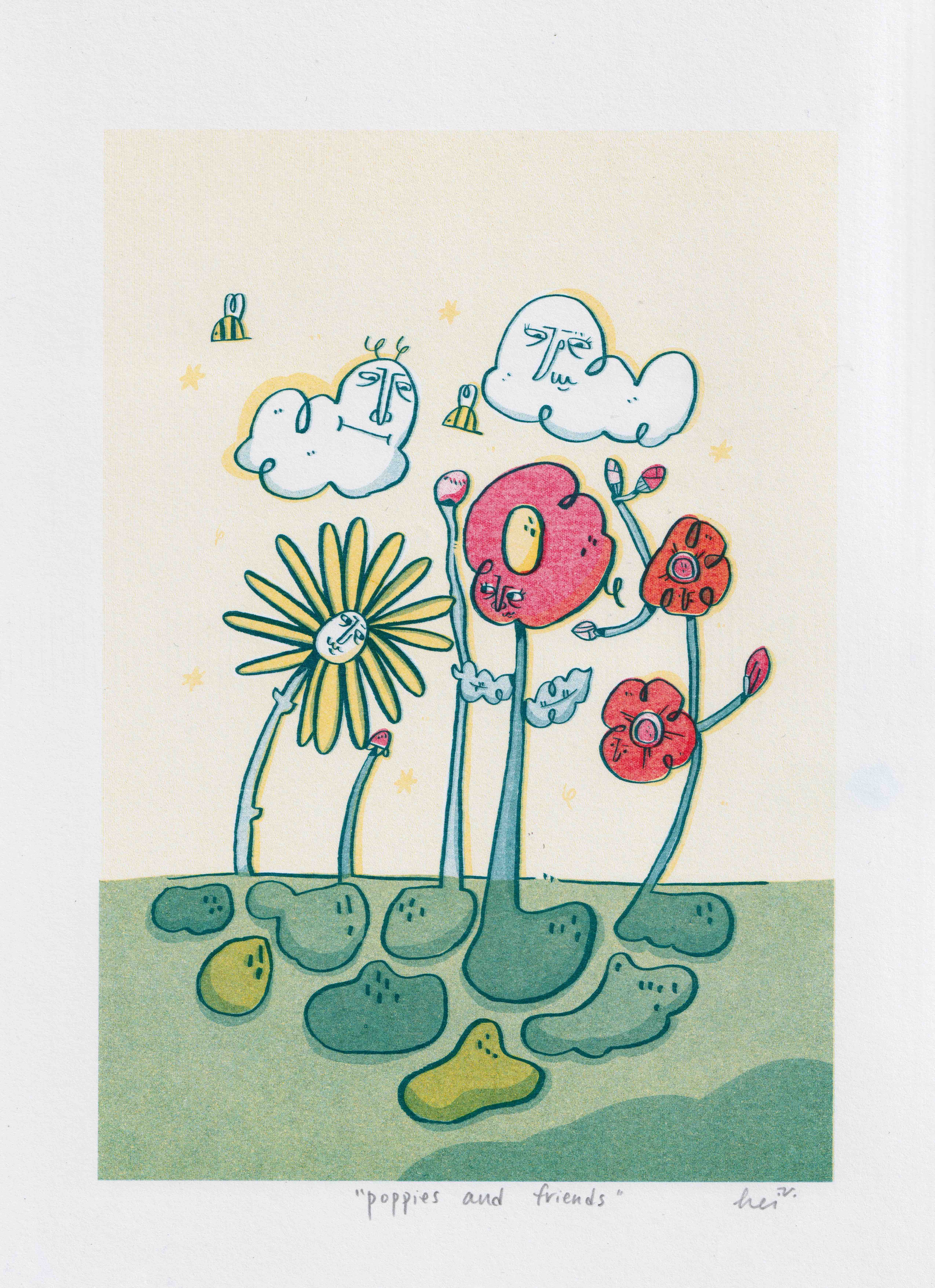 Calesta Ng - A4 ART PRINT Poppies and Friends