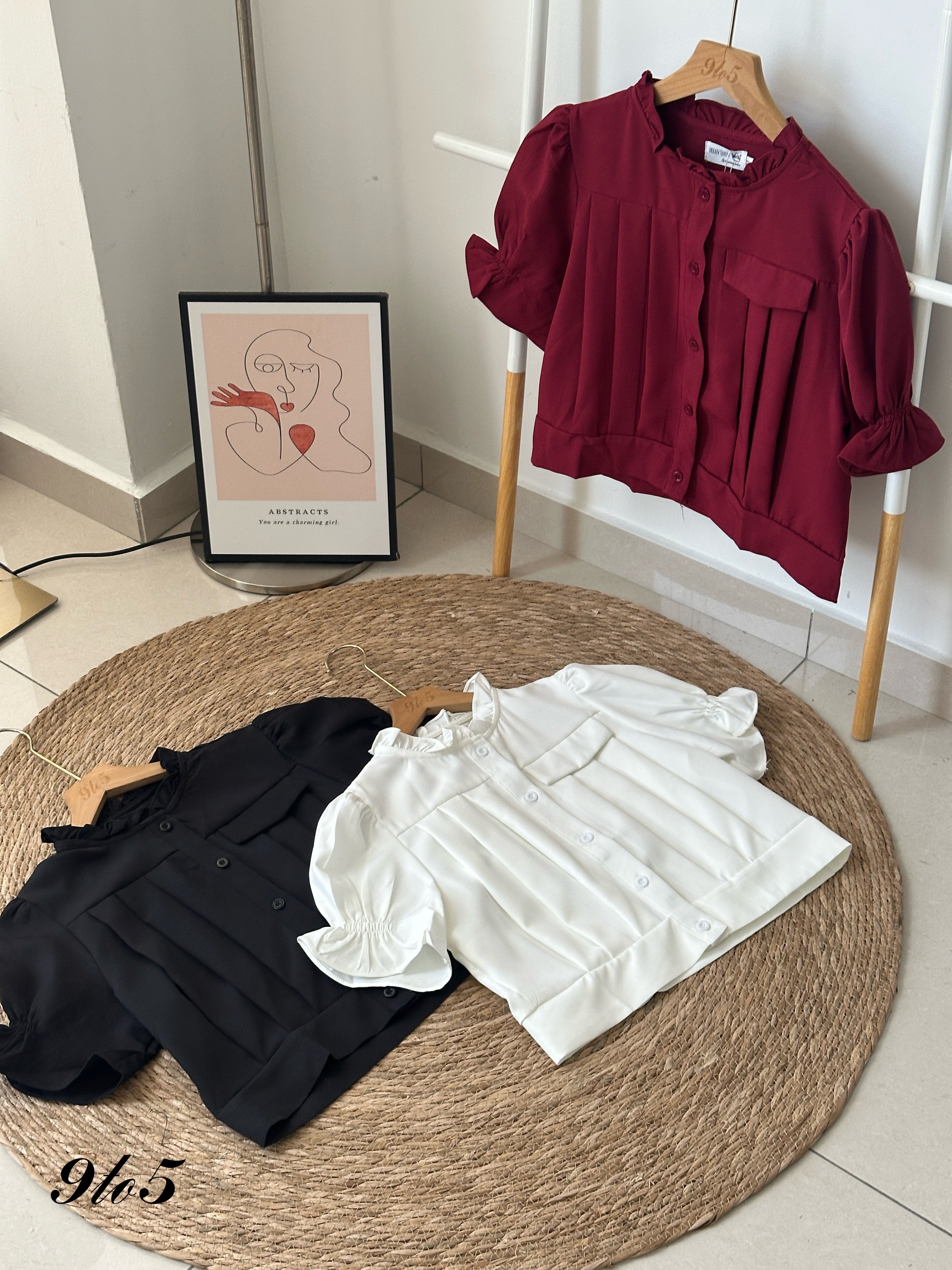 T3986 Puff Sleeve Ruffle Collar Top - 3 Colors 