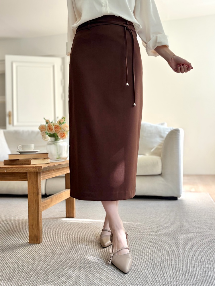 Double-Loop String Belt Skirt (Brown)